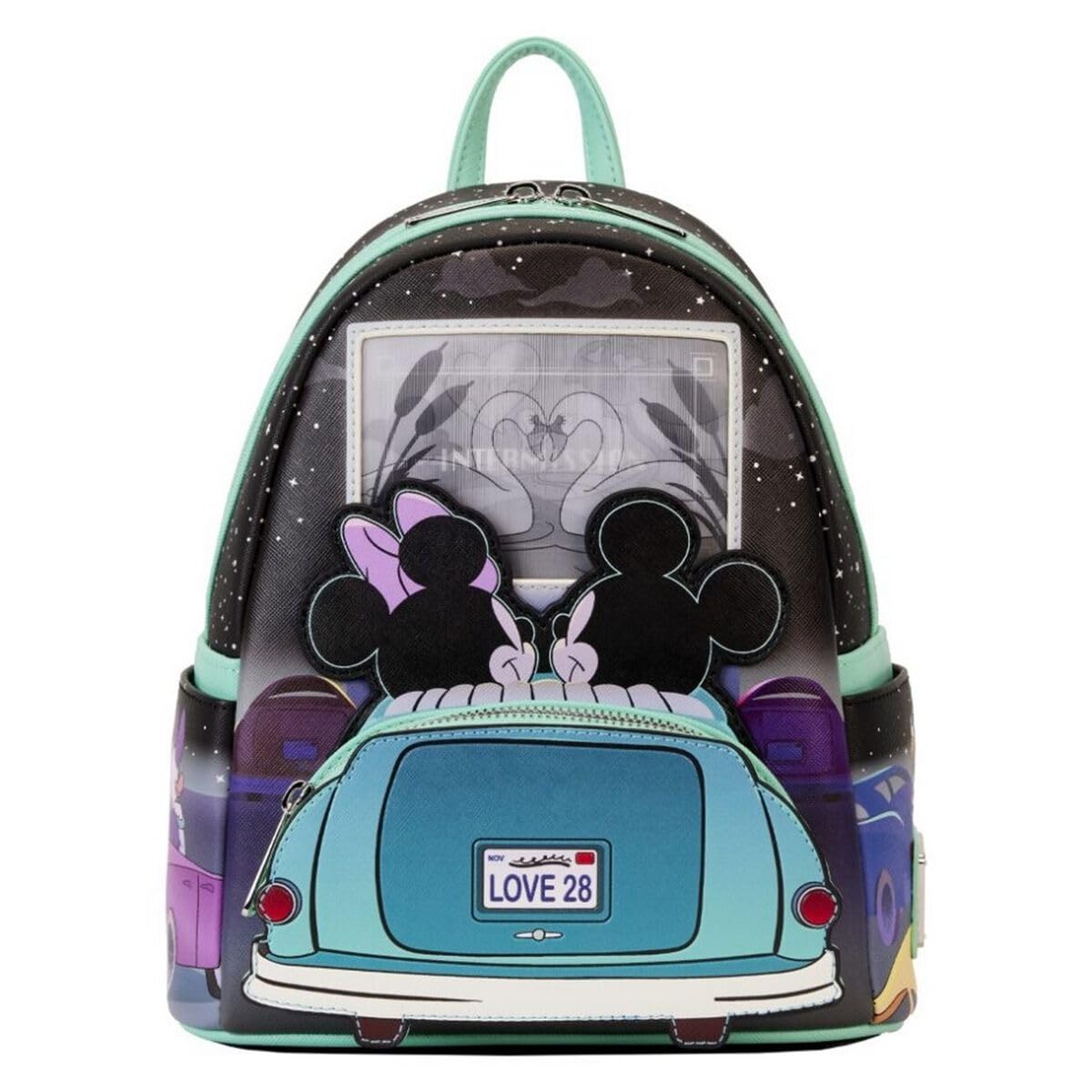 Mickey & Minnie Mouse Loungefly Mini Backpack - Cute Disney Date Night Drive-in Themed Multicolor Purse for Women | Perfect for Theme Parks, Movies & Disney Fan Collectibles