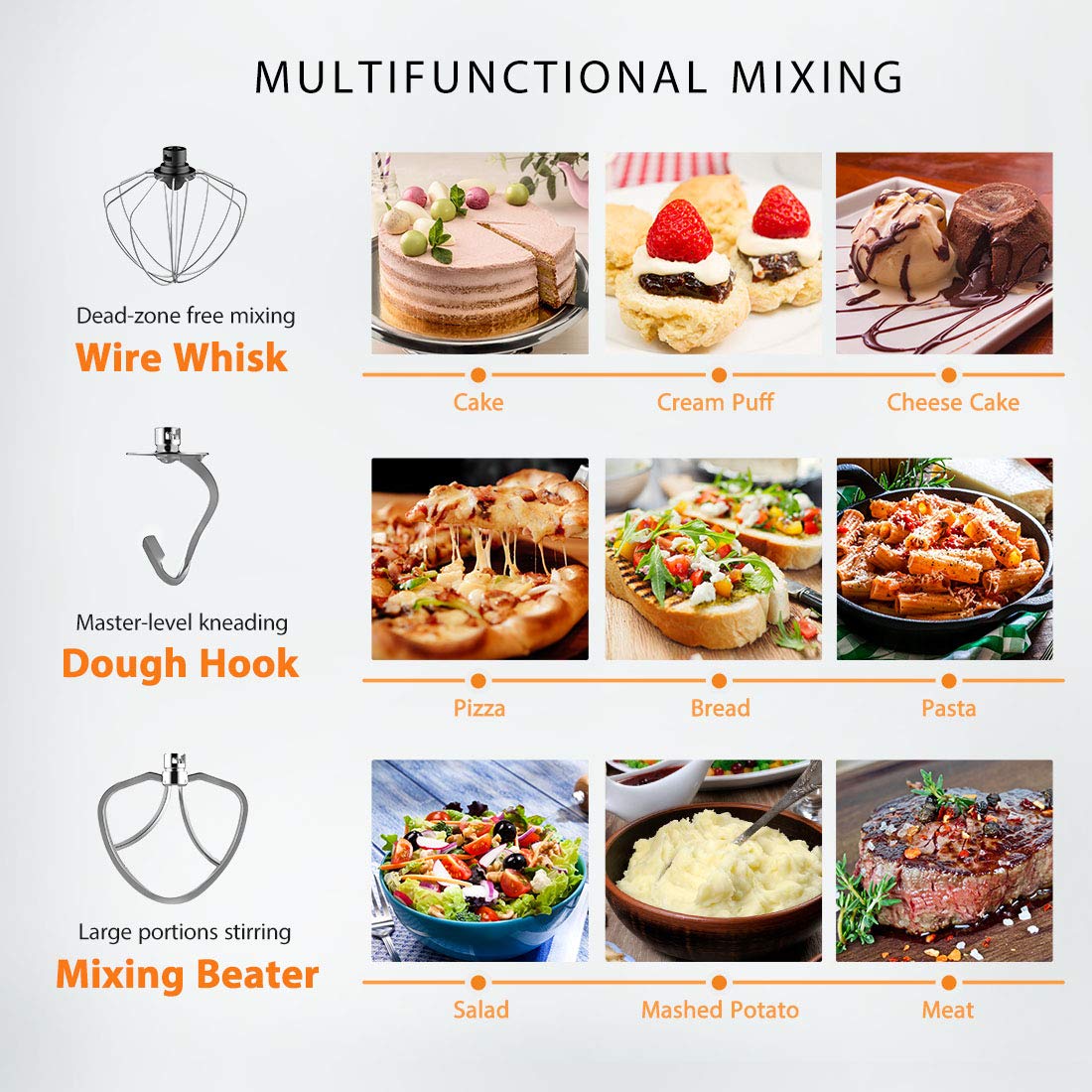 VIVOHOME 7.5 Quart Stand Mixer - 660W 6-Speed Tilt-Head Electric Kitchen Mixer with Beater, Dough Hook, Wire Whip & Egg Separator - Heavy Duty Baking & Cooking Appliance for Cakes, Cookies, Bread & Dough - Iron Gray