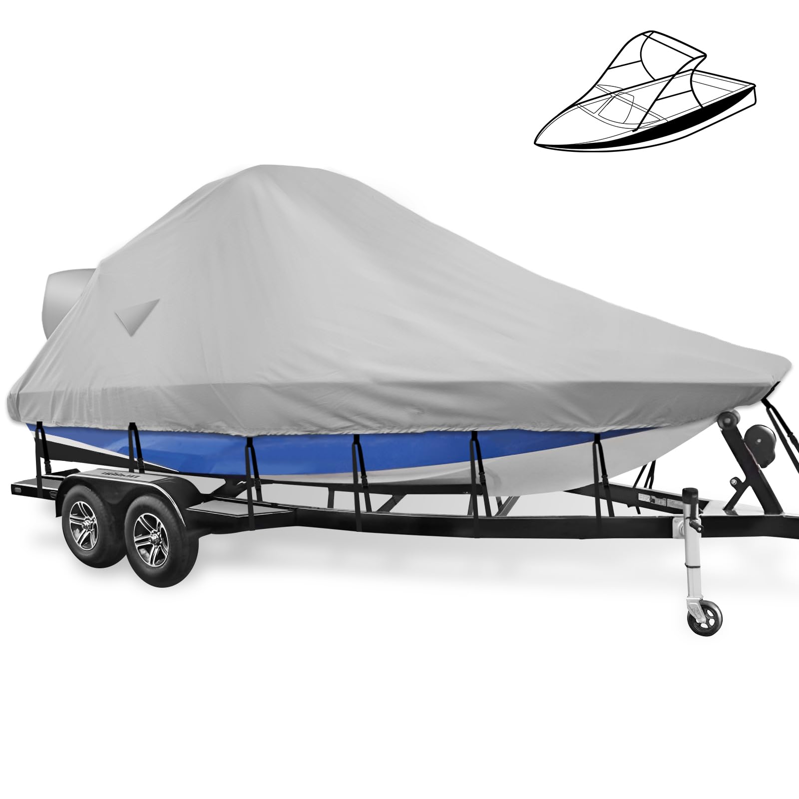 Heavy Duty 900D Marine Waterproof Wake Tower Boat Cover - Fits V Hull Runabout Ski Boats 23-25ft (Gray) | Durable Protection for Wakeboard Boats, Ideal for Outdoor Storage & Mooring