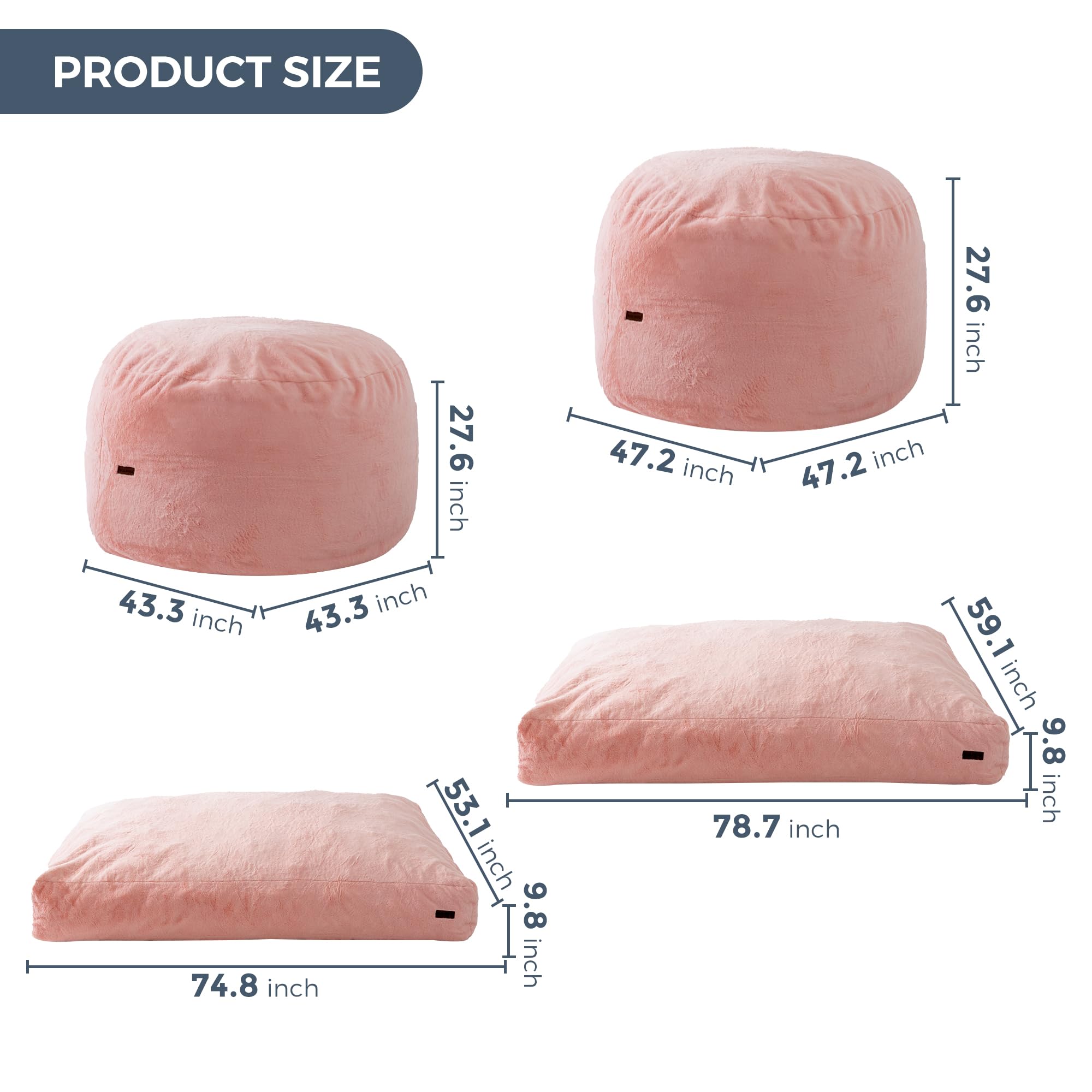 MAXYOYO Giant Faux Fur Bean Bag Chair - Convertible to Floor Mattress Bed, Pink | Ultra Soft Oversized Lounger for Living Room, Bedroom & Dorm | Perfect for Relaxing, Gaming & Sleepovers