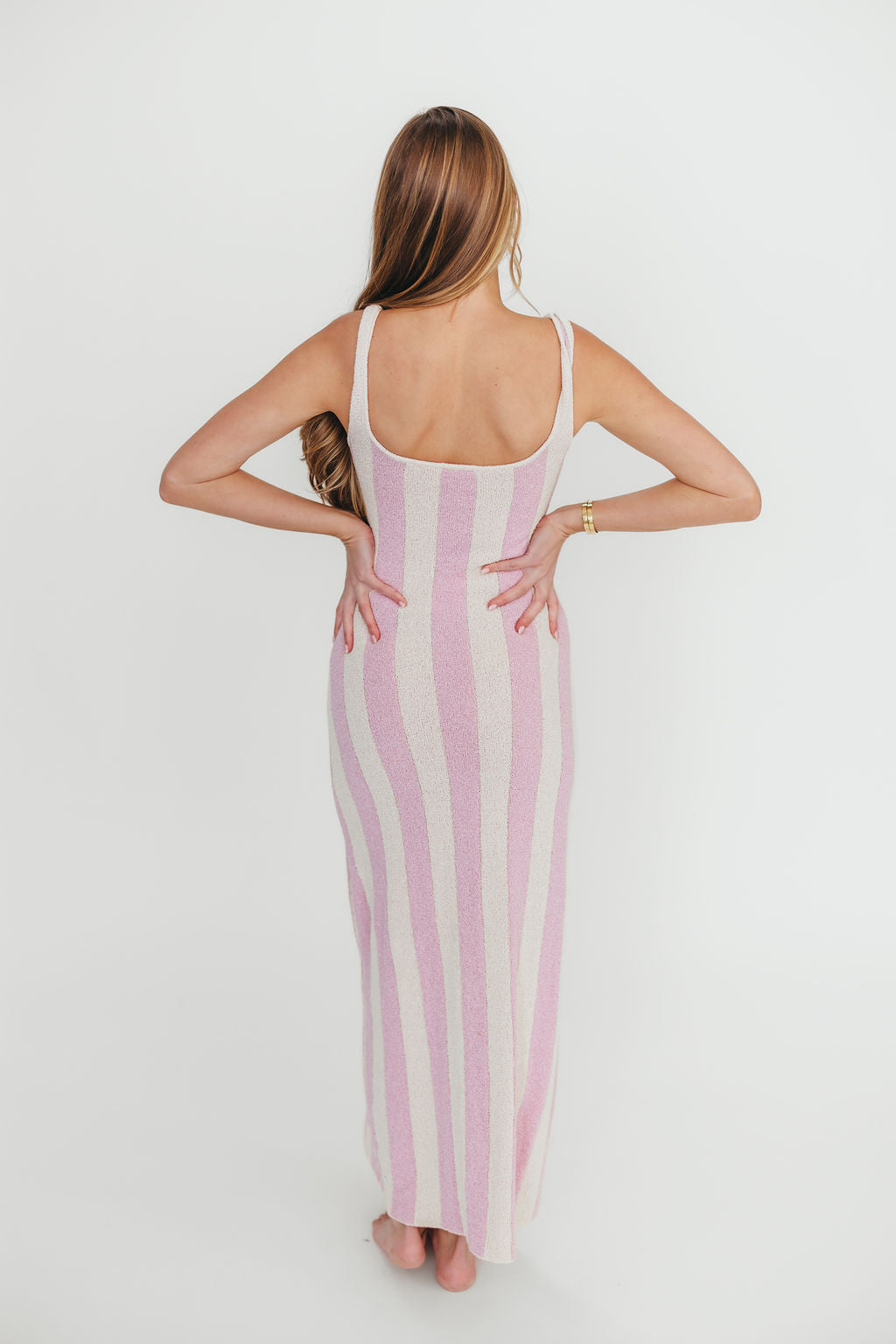Gianna Striped Sweater Maxi Dress for Women - Soft Pink & Ivory Knit Long Sleeve Bodycon Dress | Perfect for Fall Winter, Date Night & Casual Outfits