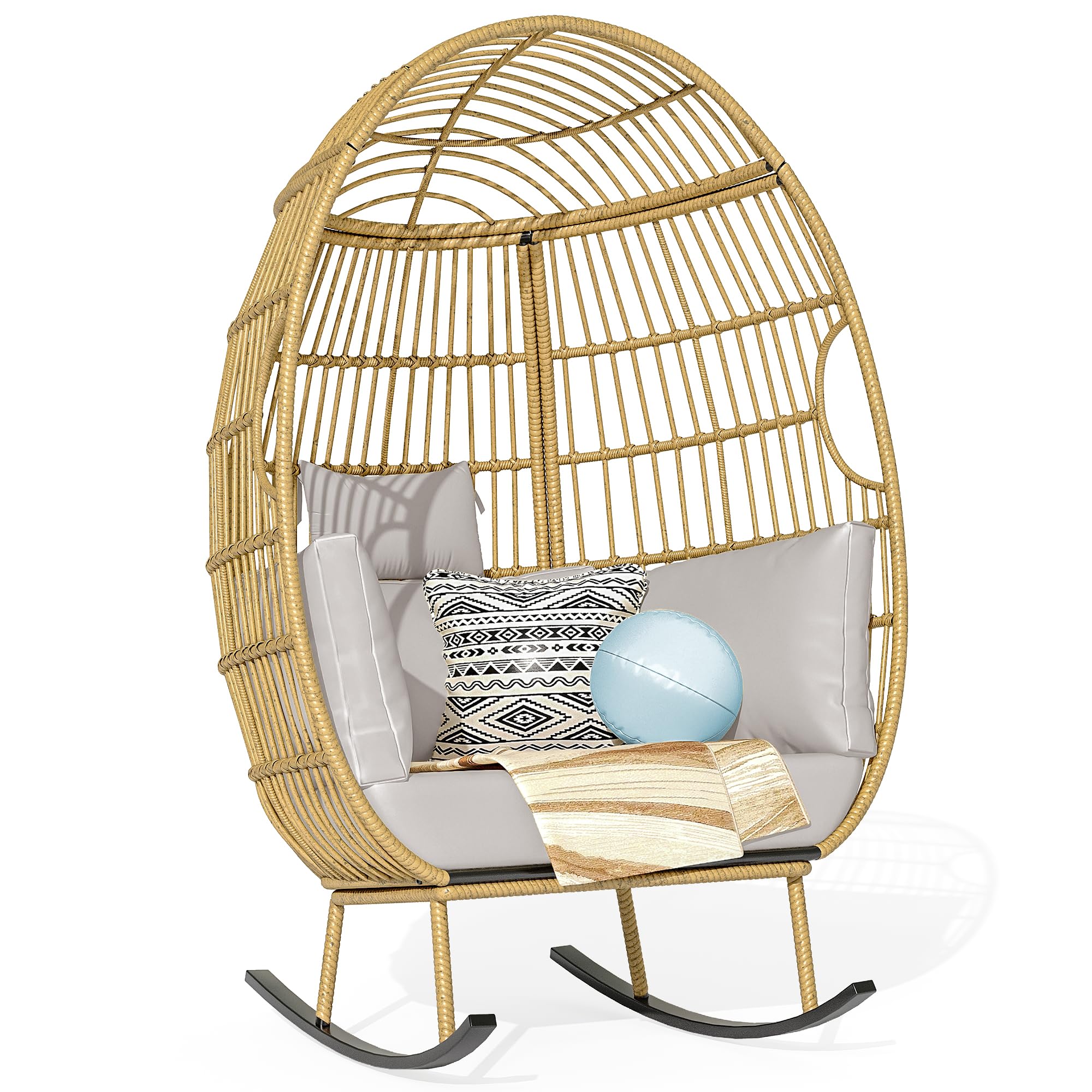 YITAHOME Grey Wicker Egg Chair for Outdoor Patio - Hanging Rocking Egg Chair with Stand - Perfect for Garden, Backyard, Balcony & Poolside Relaxation