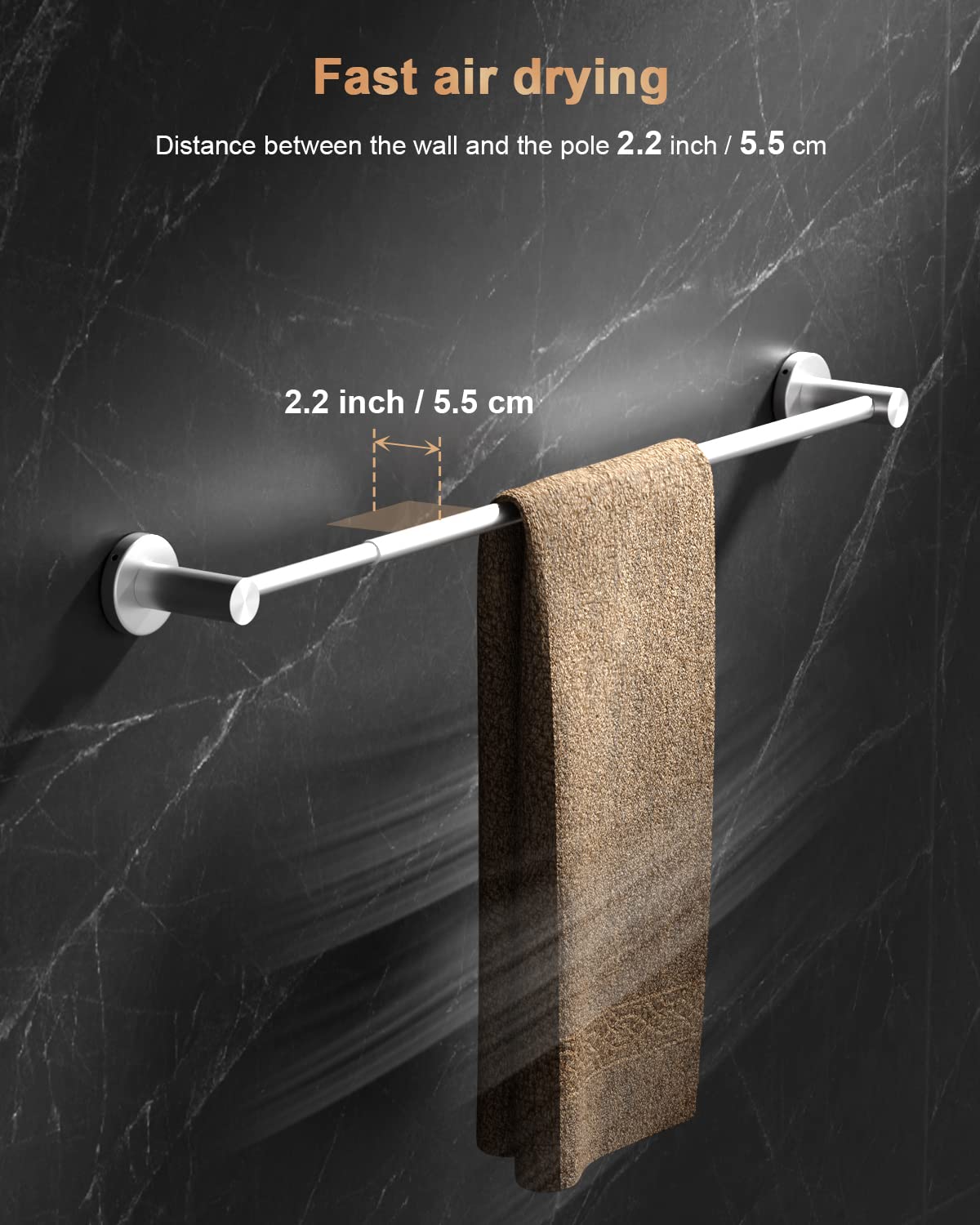 Adjustable Single Bath Towel Bar 23.6 to 42 Inch - ZUEXT Brushed Nickel Stainless Steel Towel Holder - Expandable Wall Mounted Towel Rail for Bathroom, Kitchen, Washroom - 1