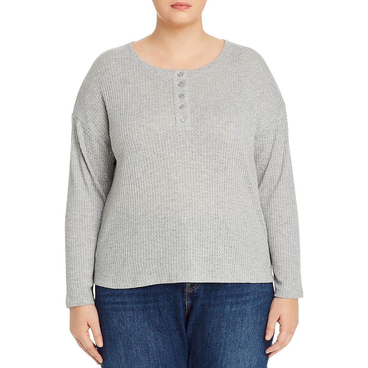 Aqua Curve Women's Plus Size Waffle Knit Long Sleeve Henley Top - Soft Casual Shirt for Fall & Winter Layering