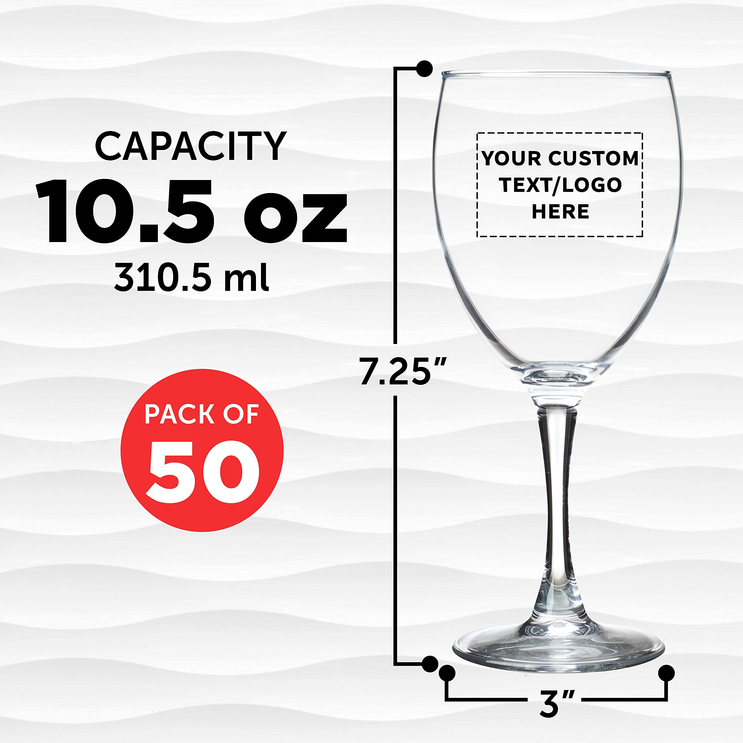 ARC 10.5 oz Custom Nuance Wine Glasses - Set of 50 Bulk Pack, Personalized Restaurant Glassware for Red Wine, White Wine & Cocktails - Clear Crystal Stemware - Perfect for Weddings, Bars, Catering & Fine Dining