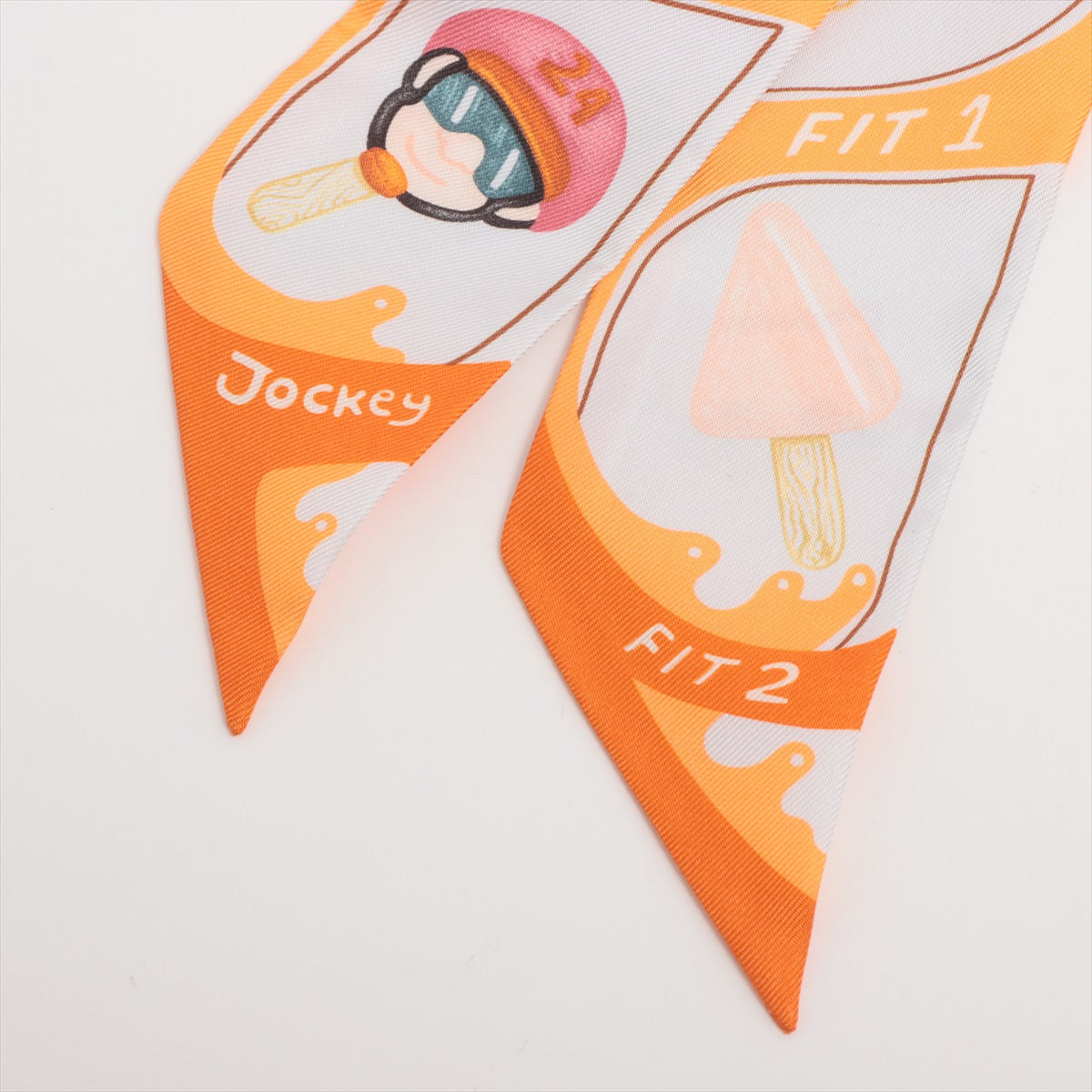 Authentic Hermès Twilly Silk Scarf - Funny Ice Cream Print in Orange & White | Perfect for Handbags, Gifts & Fashion Accessories