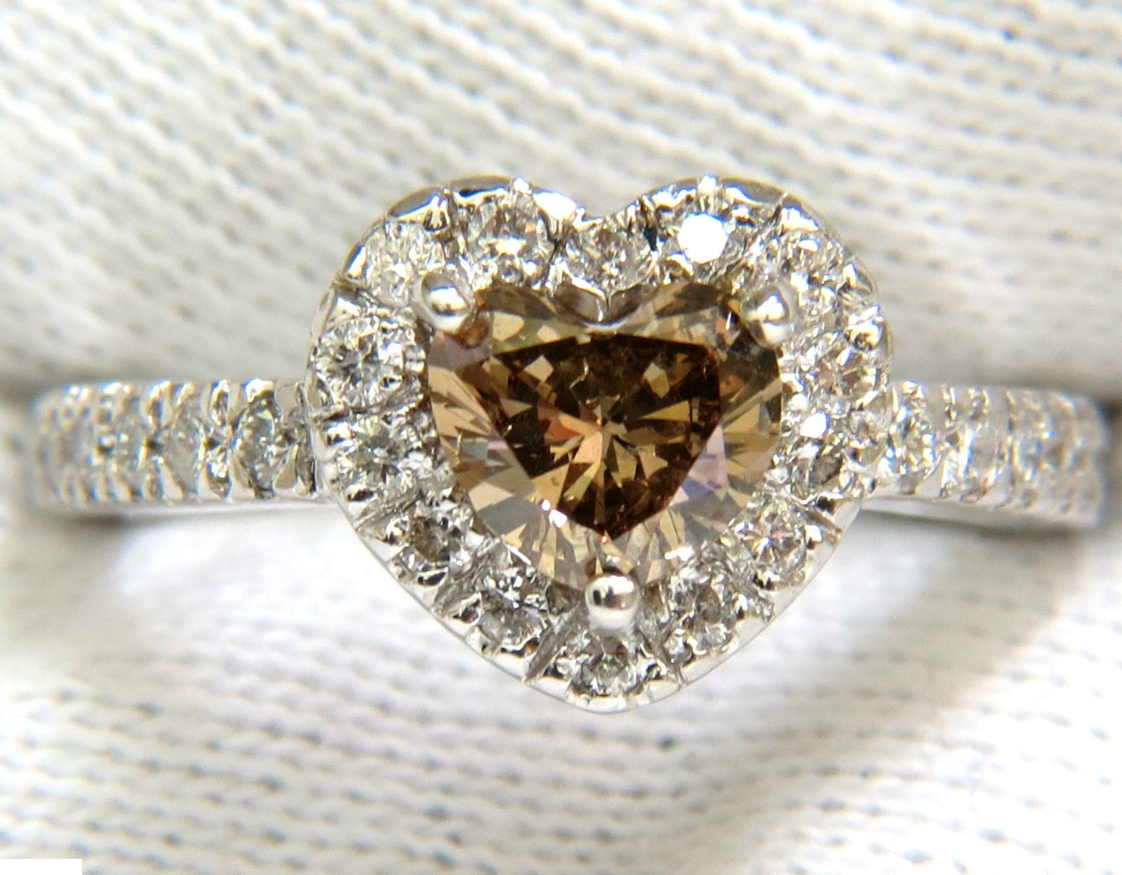 1.37 Carat Natural Fancy Bright Brown Heart Cut Halo Diamond Ring in 14K Gold VS Clarity - Perfect for Engagement, Anniversary & Romantic Gift Giving