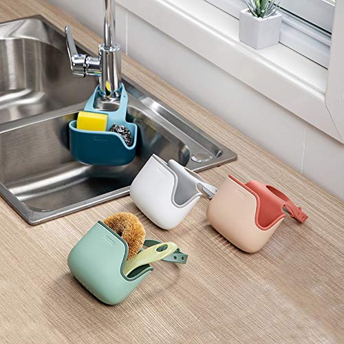 Adjustable Telescopic Kitchen Sink Organizer - 2 Pack Silicone Sponge Holder with Drain Holes & Hanging Strap | Space Saving Sink Caddy for Sponges, Brushes & Cleaning Supplies | Perfect for Small Kitchens, RV Sinks & Bathroom Organization