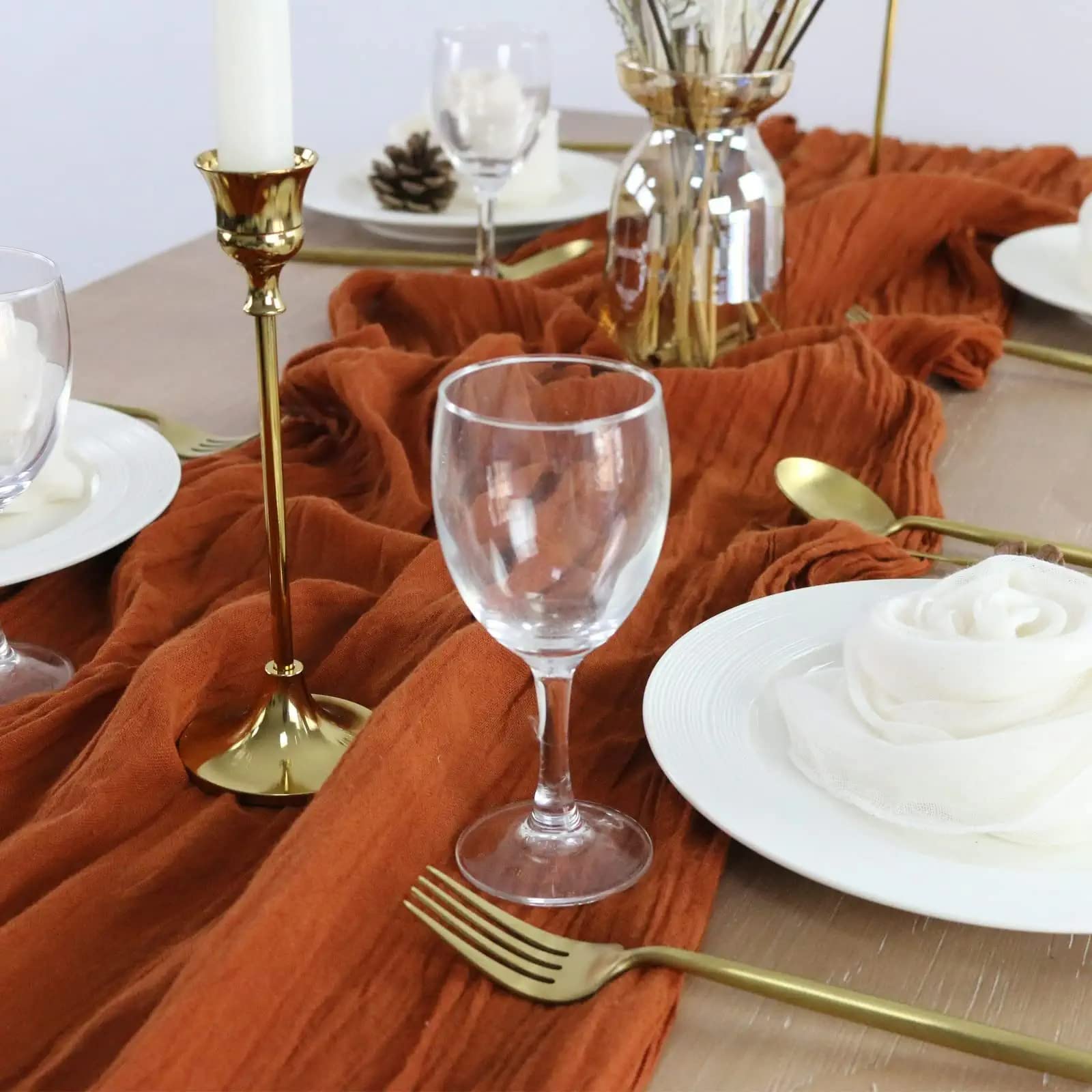 8 Pack Cheesecloth Table Runner - 10ft Terracotta Wedding Party Tablecloth for Rustic Decor, Buffet, Picnic & Outdoor Events