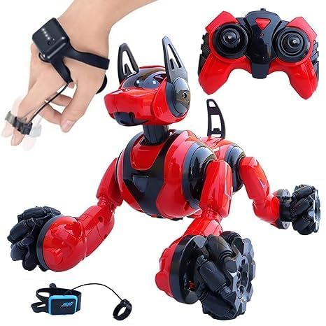 YUKAYUGA 2.4G RC Stunt Robot Dog Toy with LED Lights, Sound Effects & Auto Induction - USB Rechargeable Remote Control Robotic Pet for Kids Indoor/Outdoor Play