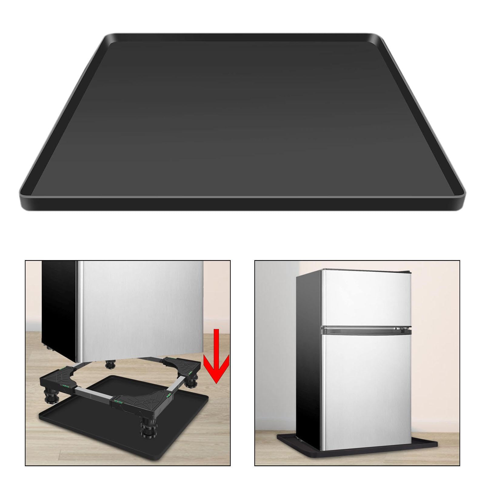 IEUDNS Drip Tray for Mini Fridge - High Raised Edge Leak Proof Freezer Mat, 65x60cm Black - Perfect for Laundry Room, Refrigerator, and Appliance Protection