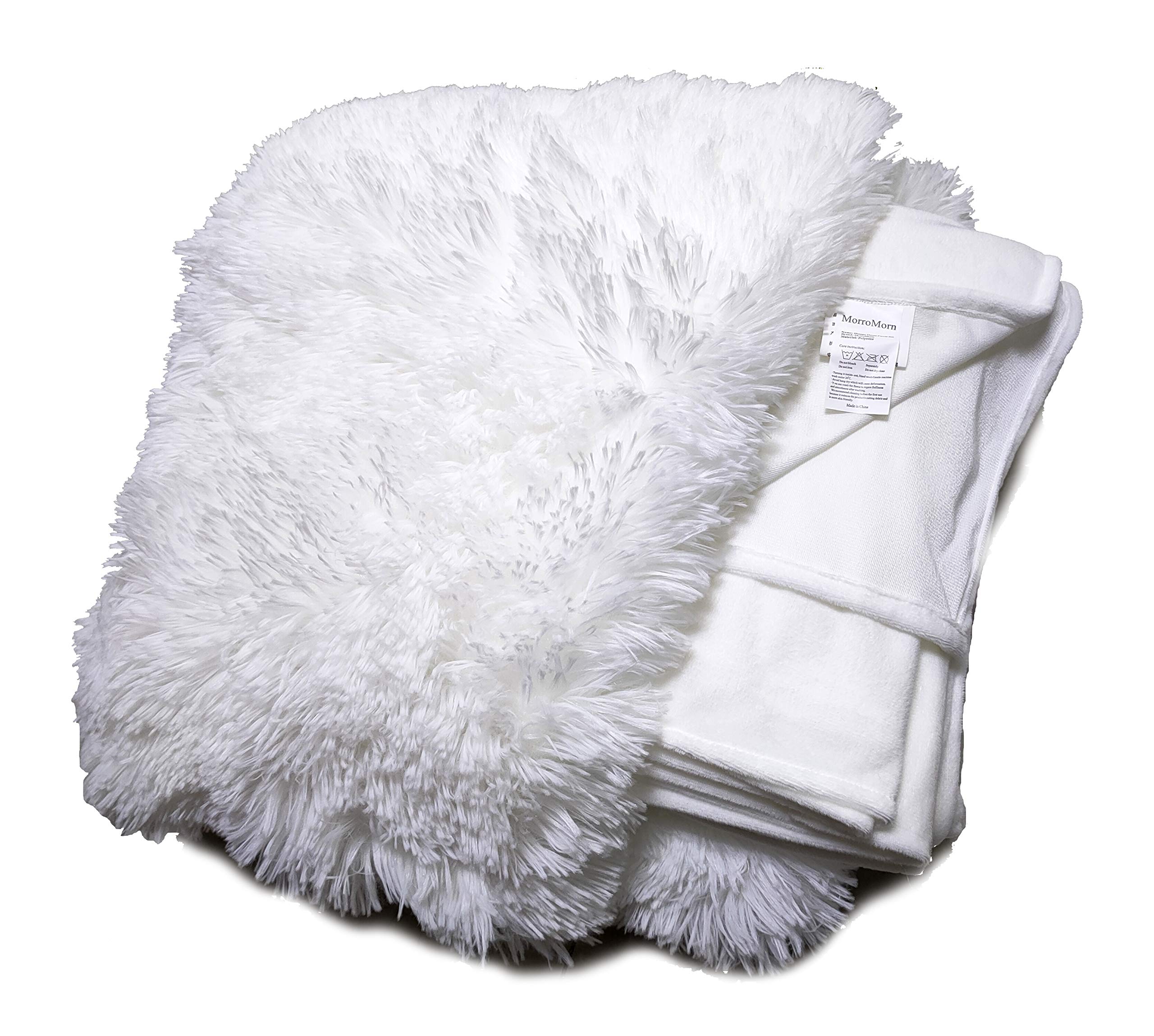 MorroMorn 5-Piece Shaggy Duvet Cover Set - Ultra Soft Faux Fur Luxury Bedding for Full/Queen Size (White) | Cozy Winter Bedroom Upgrade & Boho Home Decor