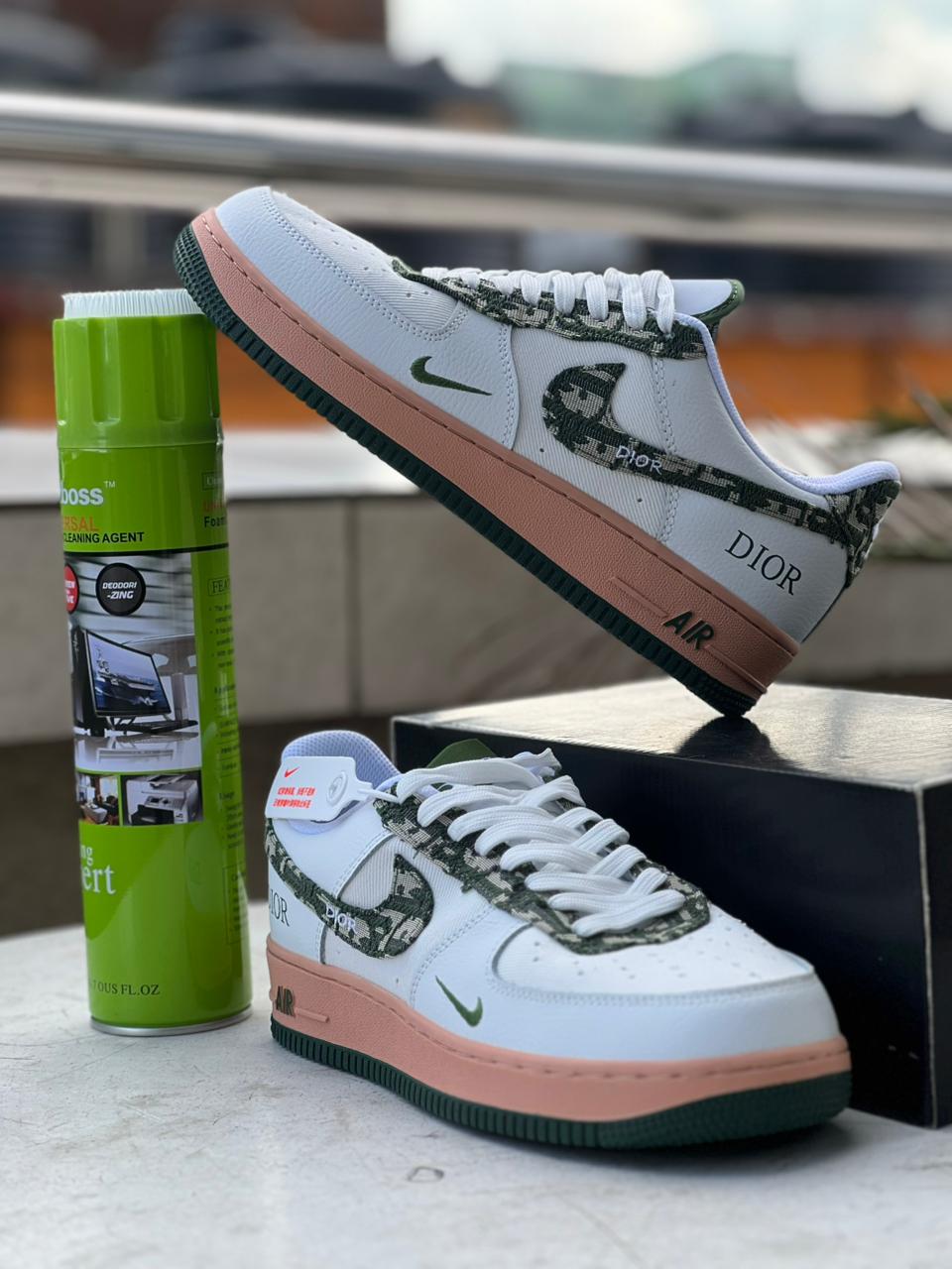 Custom Nike Air Force 1 Low Sneakers - White & Olive Dior Style - Perfect for Streetwear Fashion & Casual Outfits