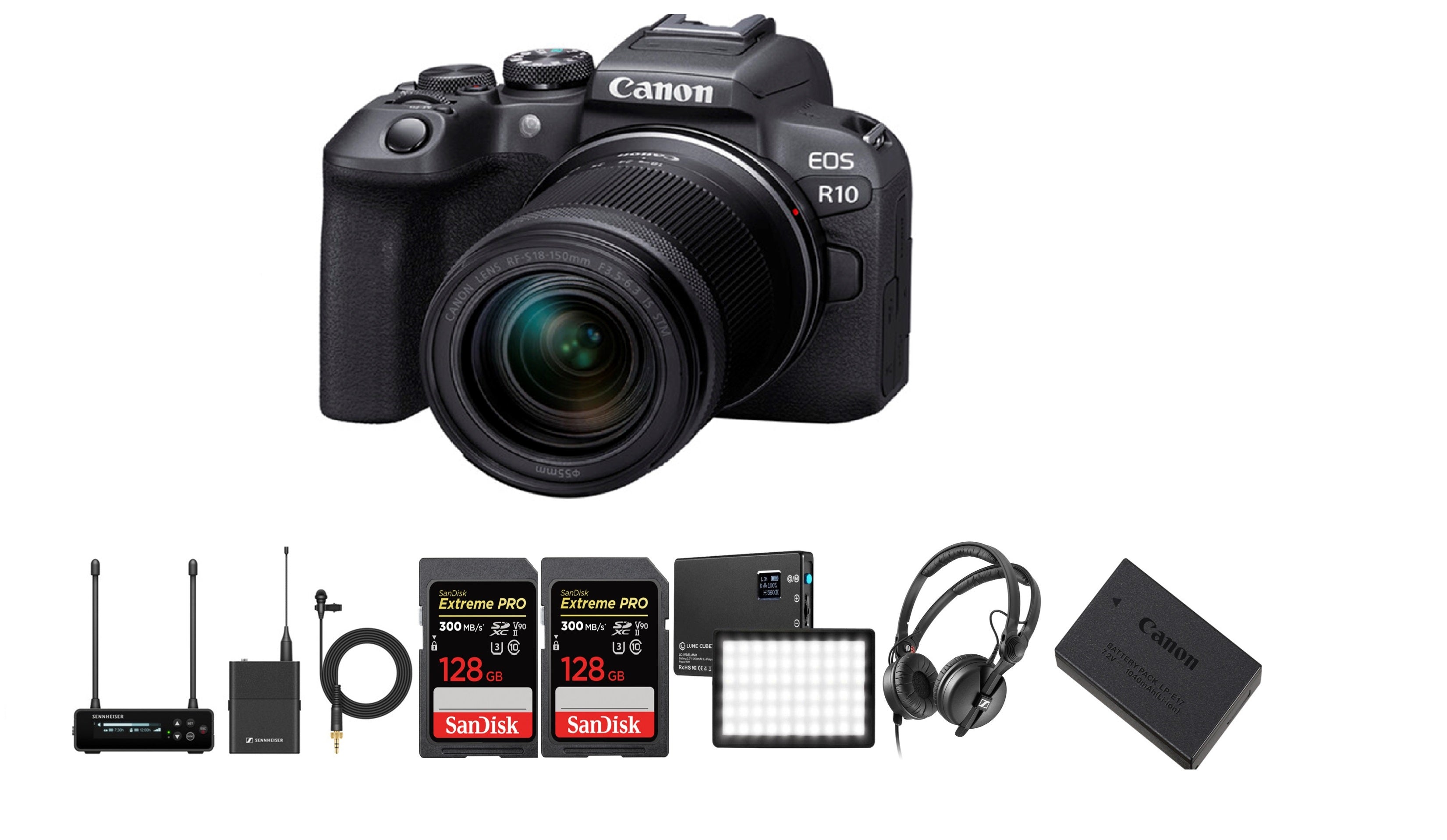 Canon EOS R10 Mirrorless Camera with 18-150mm Lens Kit - 4K Video, Audio Recording, 24.2MP APS-C Sensor | Includes 2x SanDisk 128GB Extreme Memory Cards, Tripod & Accessories | Perfect for Vlogging, Travel Photography & Content Creation