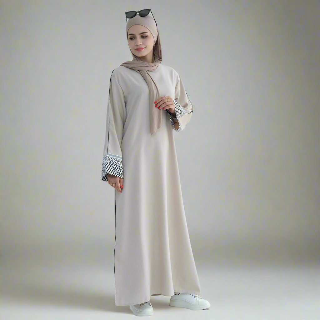 Kufiya Essential Abaya Beige - Modest Muslim Women's Prayer Dress for Home, Mosque & Special Occasions