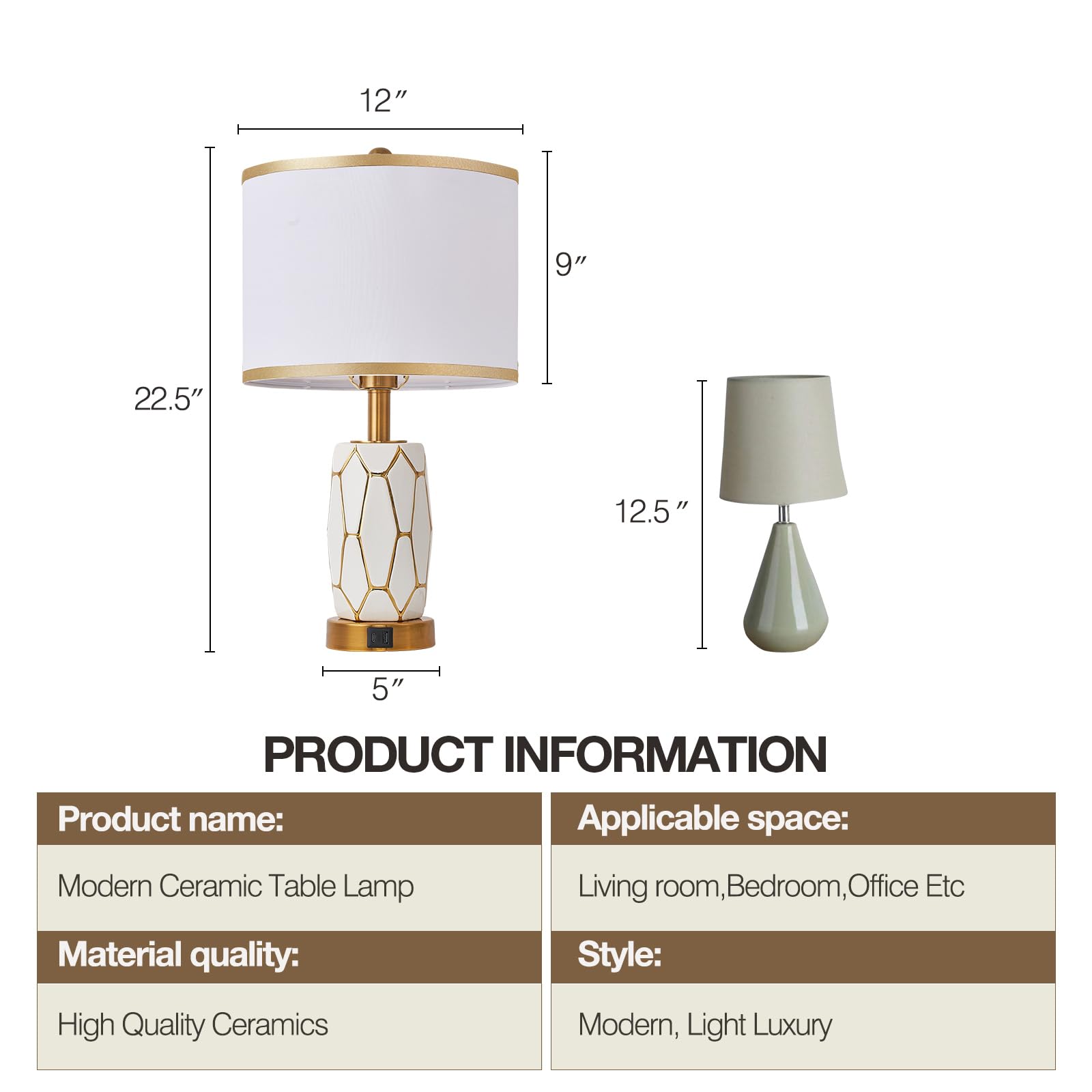 2 Pack Modern Touch Control Ceramic Table Lamps with USB Ports & Fabric Drum Shade - Black/White Nightstand Lamps for Bedroom, Living Room, Office - Includes LED Bulbs (White) - Perfect for Reading, Relaxing & Home Decor