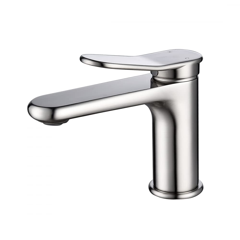 Brushed Nickel Single Handle Bathroom Sink Faucet - Solid Brass Construction - Perfect for Vanity, Wash Basin & Powder Room Installation