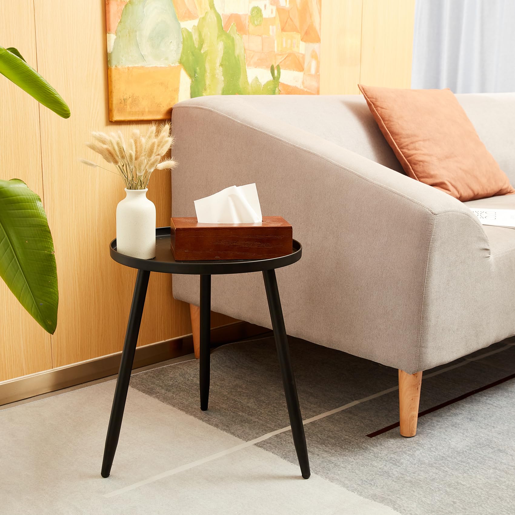 Stylish Round End Table - 3-Leg Metal Black Side Table for Living Room, Bedroom, Balcony | Compact Nightstand, Plant Stand & Accent Table for Indoor & Outdoor Use - Perfect for Small Spaces & Home Decor