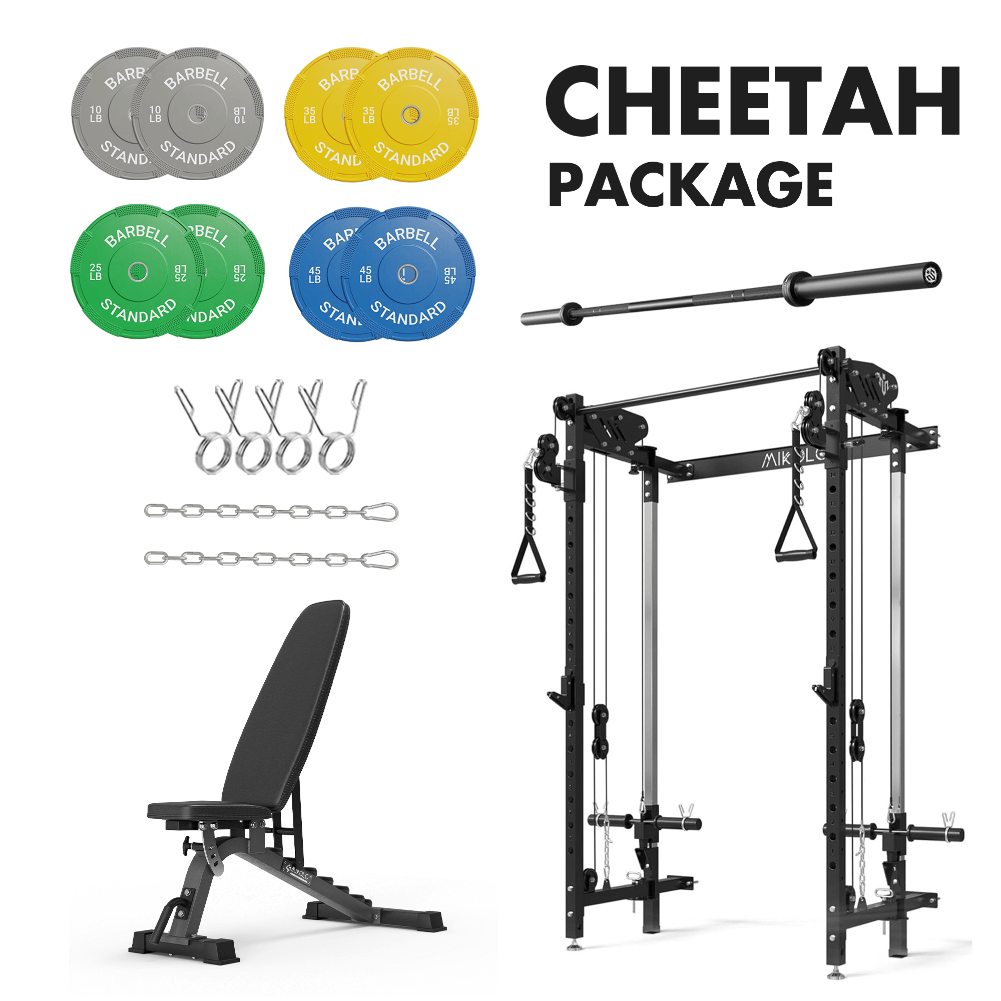 Mikolo CHEETAH™ Home Gym Package - Full Body Workout Equipment for Strength Training & Fitness - Perfect for Home, Garage, or Small Space Gym Setup