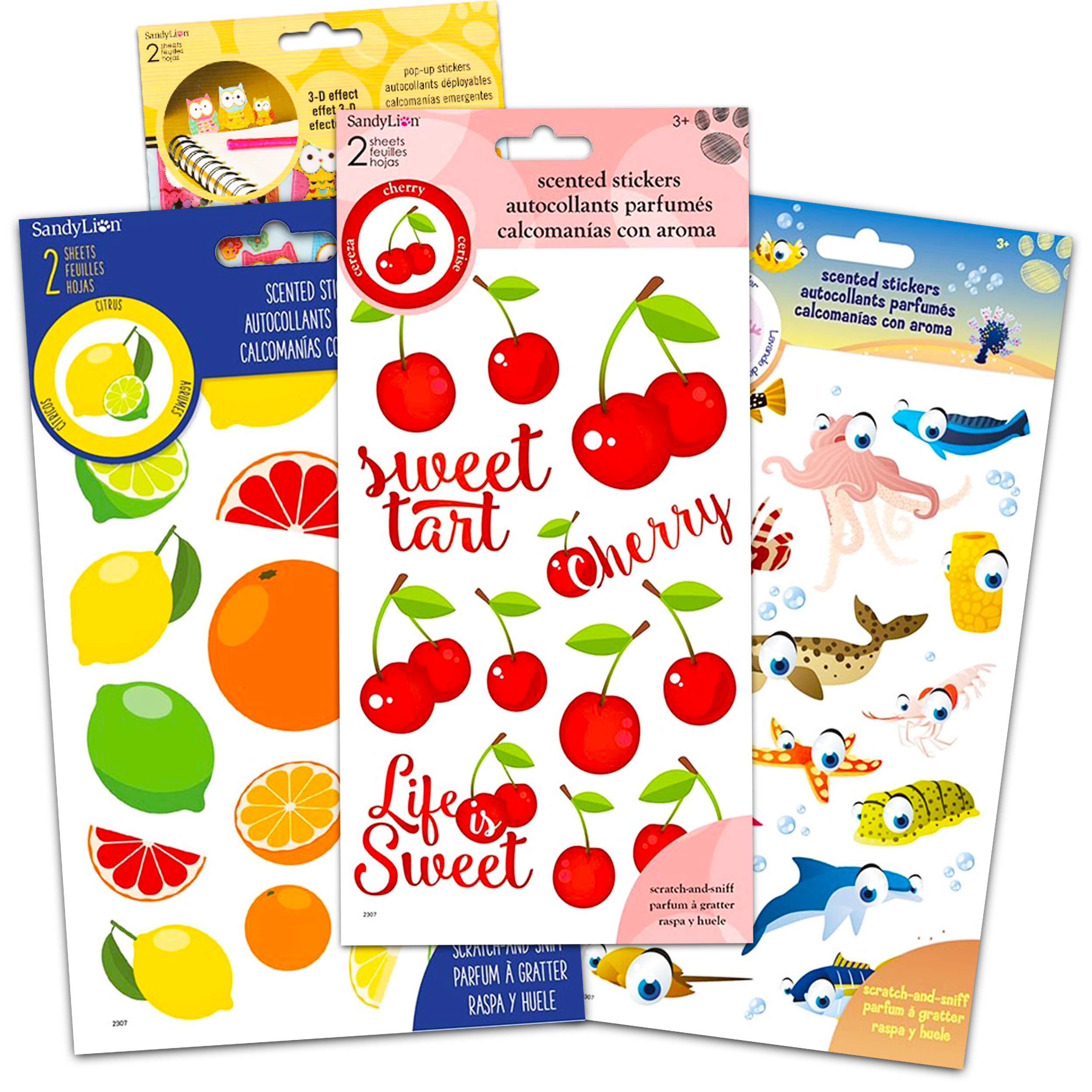 Cherry Citrus Fruit Scented Stickers - 8 Pack Girls Craft Stickers Set for Scrapbooking, DIY Journals, and Kids Art Projects | Sweet-Smelling Decorative Stickers for School, Home, and Party Crafts
