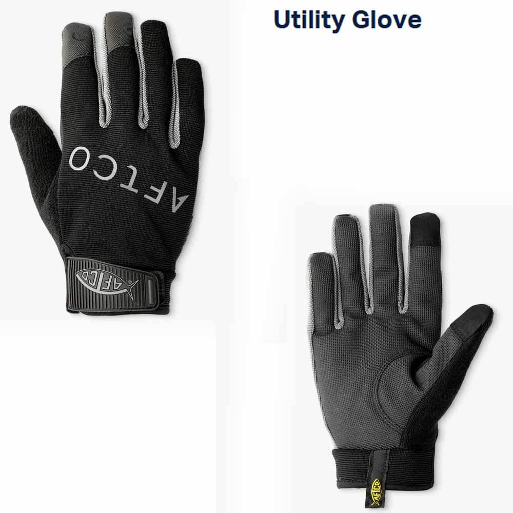 AFTCO Black Utility Gloves - Durable Work Gloves for Fishing, Hunting & Outdoor Activities - Heavy Duty Protection for Hands