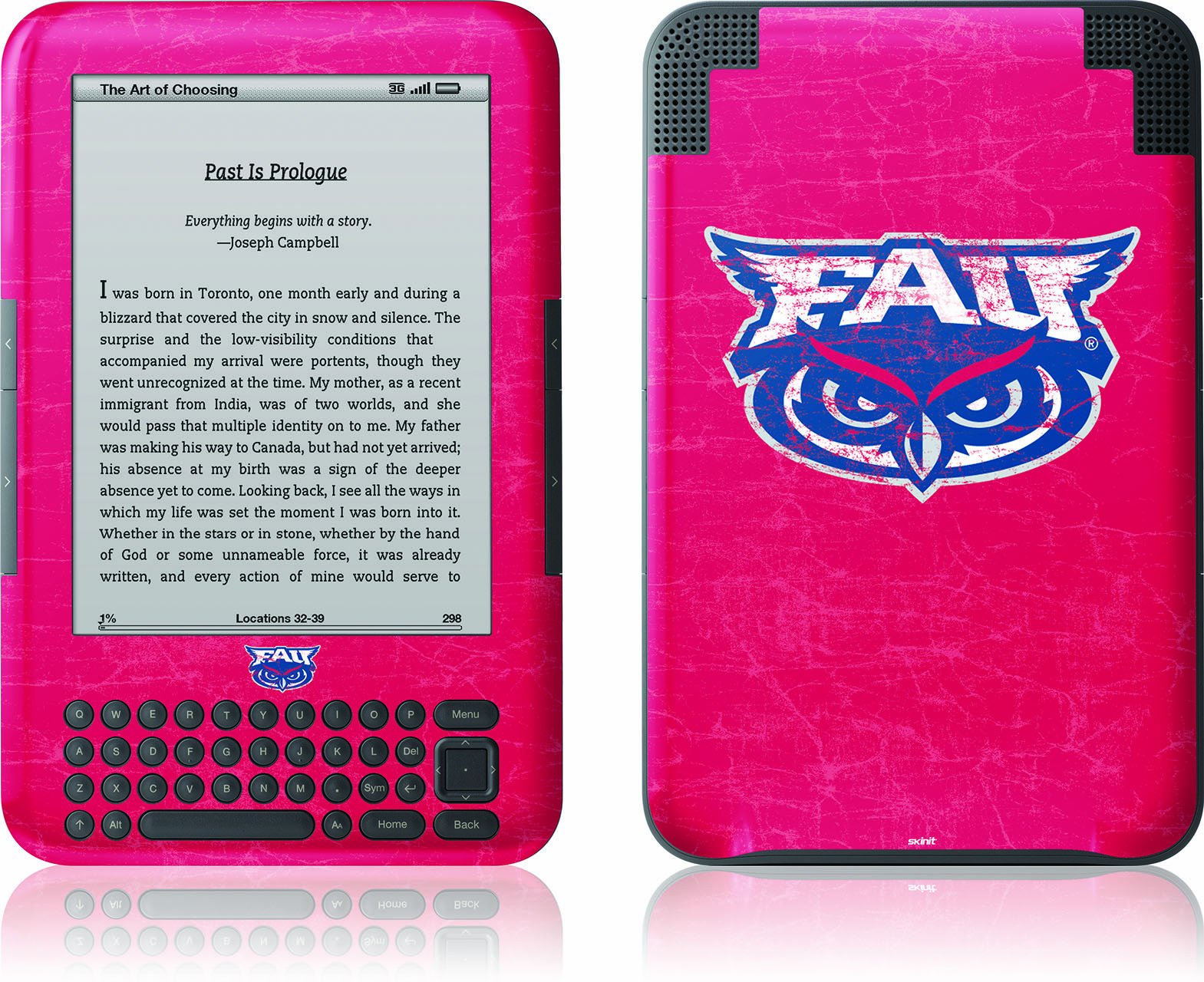 Florida Atlantic University Custom Skin for Kindle Keyboard - Protective Decal Cover with Adhesive - Perfect for School, Travel, and Reading Enthusiasts