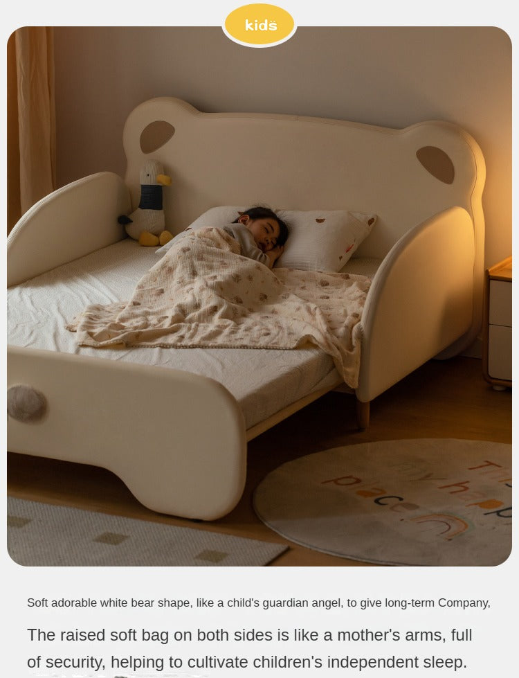 Organic Birch Solid Wood Retractable Kids Bed with Genuine Leather - Perfect for Toddler Rooms, Daycare Centers & Small Spaces