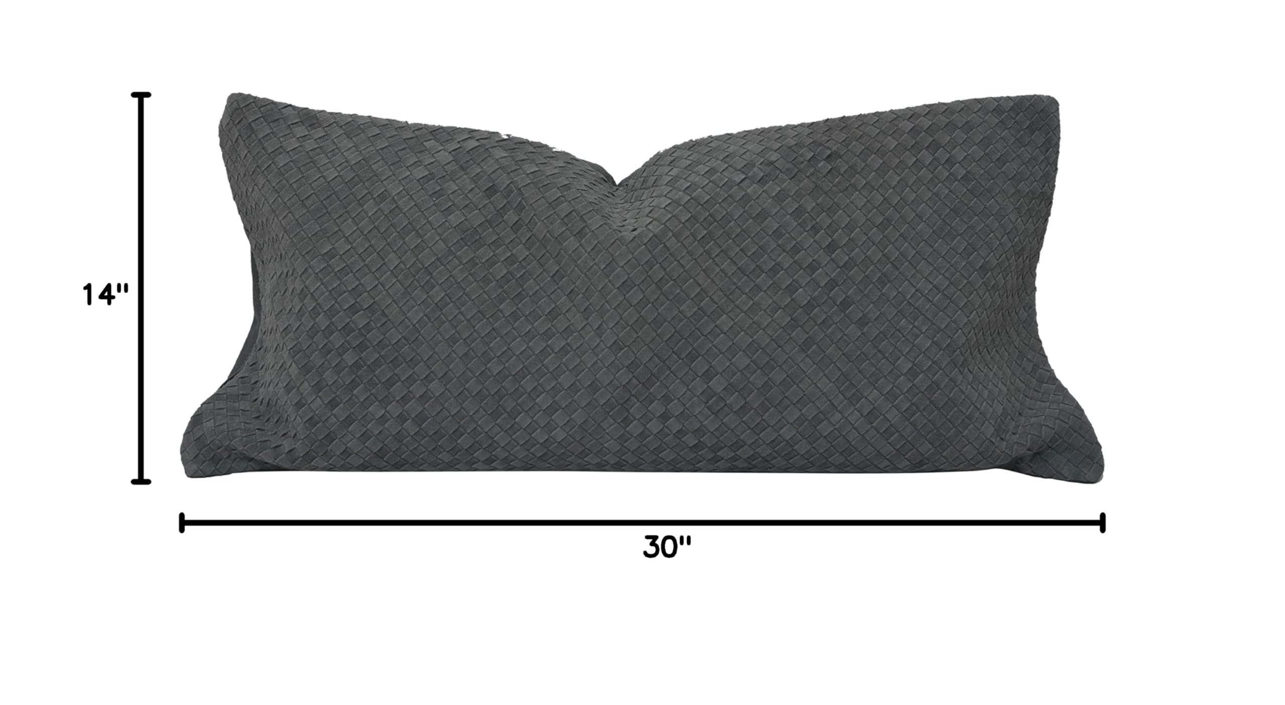 HiEnd Accents Woven Suede Leather Lumbar Pillow - Solid Gray Western Rustic Throw Pillow 14x30 Inch for Couch, Sofa & Bedroom Decor | Cowboy Home Accent Pillow for Living Room, Ranch House and Cabin