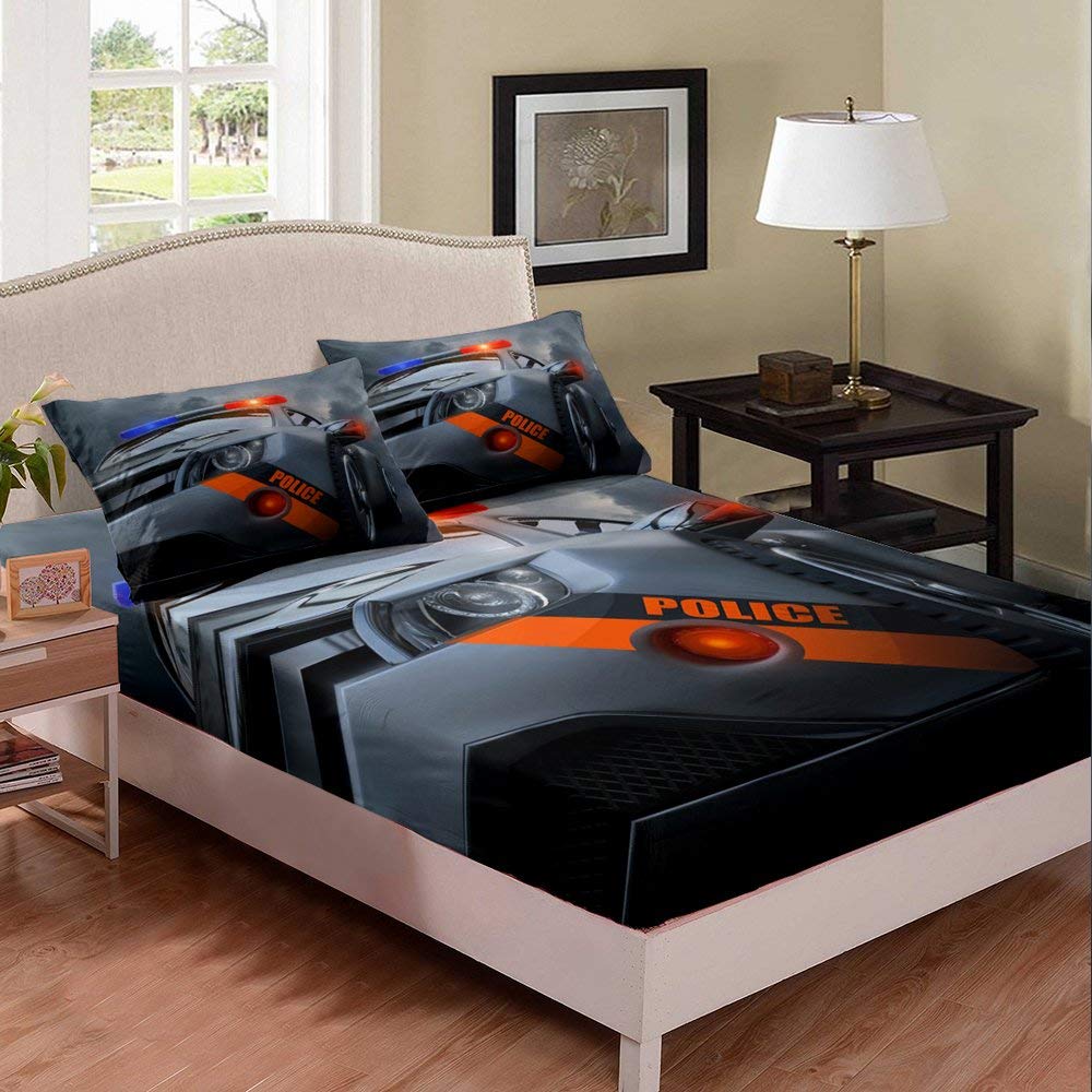 Dark Grey Twin XL Bed Sheet Set - Soft Mist Colored Bedding for Kids, 2-Piece Police Car Themed Bed Covers - Perfect for Children's Rooms, Dormitories & Sleepovers
