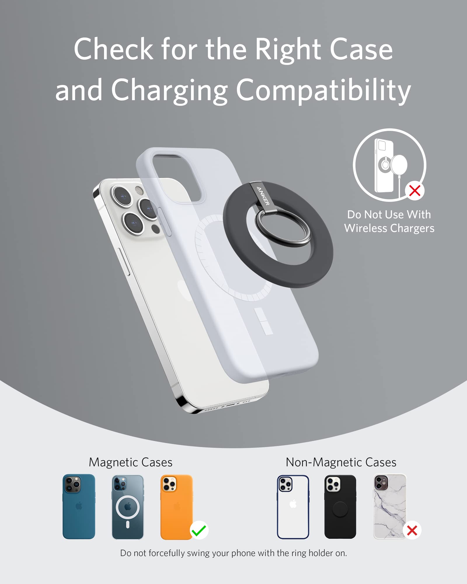 Anker MagGo 610 Magnetic Phone Grip & Adjustable Kickstand - Compatible with iPhone 16/16 Plus/16 Pro/16 Pro Max/15/14/13/12 Series - Secure One-Hand Use for Driving, Video Calls & Content Viewing
