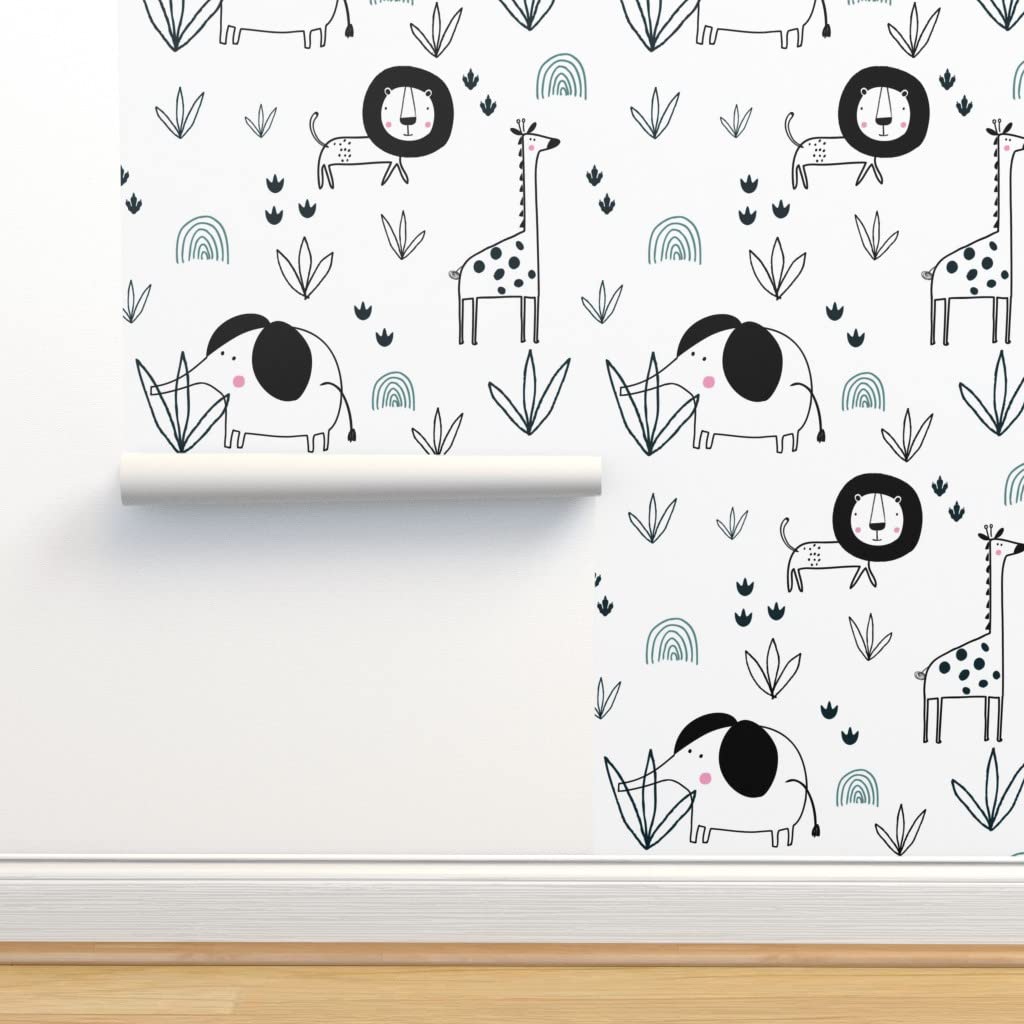 Peel & Stick Removable Wallpaper 9ft x 2ft - Safari Jungle Theme with Elephant, Lion & Giraffe | Gender Neutral Nursery Decor | Easy DIY Kids Room Wallpaper | Perfect for Bedroom, Playroom & Dorm Decoration
