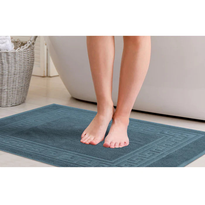 Premium Cotton 2-Piece Greek Key Border Bath Mat Set - Ultra Absorbent, Non-Slip Bathroom Rug - Perfect for Modern Bathrooms, Master Suites & Spa-Like Retreats