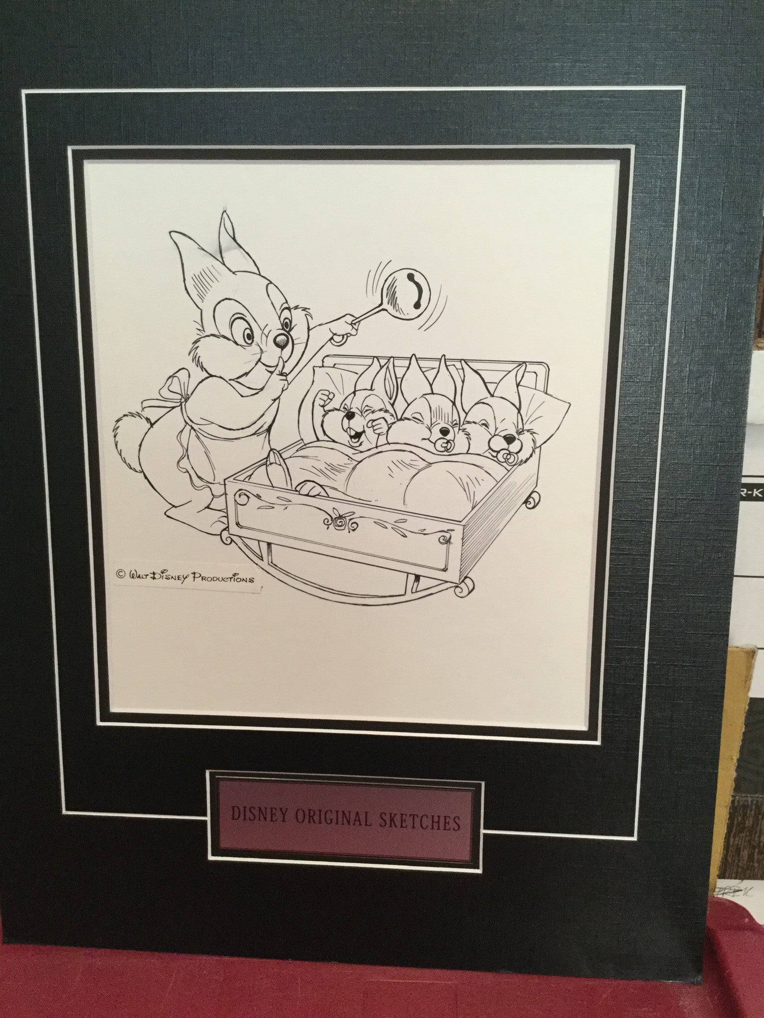 Vintage 1980s Disney Rabbit Original Sketch Matted Art - Rare Collectible for Disney Fans, Home Decor & Gift Ideas