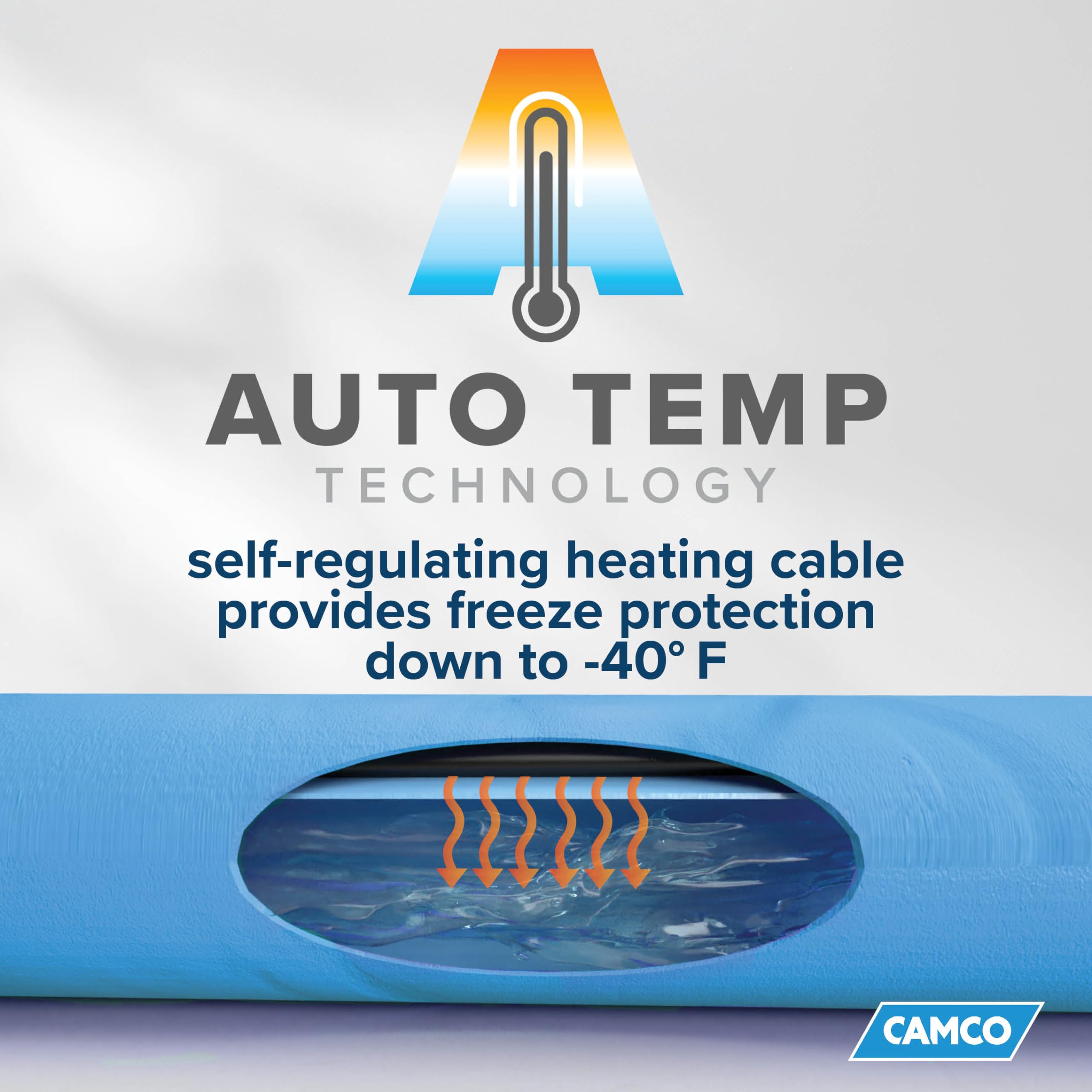 Camco 25-Ft Heated RV Water Hose with Freeze Protection Down to -40°F/C - Energy-Saving Thermostat & Dual-End Adapters - Perfect for Winter Camping, RV Travel & Cold Weather Water Supply