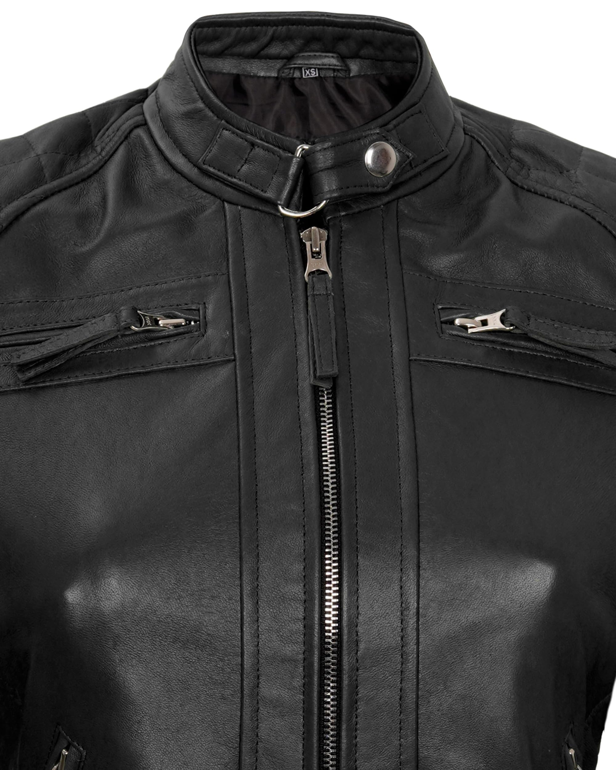 Genuine Real Leather Jacket for Women - Cafe Racer Style with Natural Grain & Stand Collar | Women's Motorcycle Jacket for Riding & Casual Wear