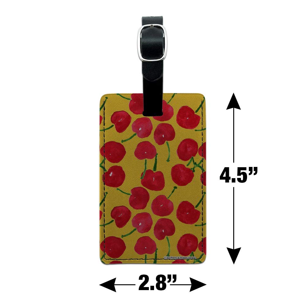 Cheery Cherries Rectangle Leather Luggage Tag - Durable Suitcase ID Card Holder for Travel Bags - Perfect for Carry-On, Checked Luggage & Backpack Identification