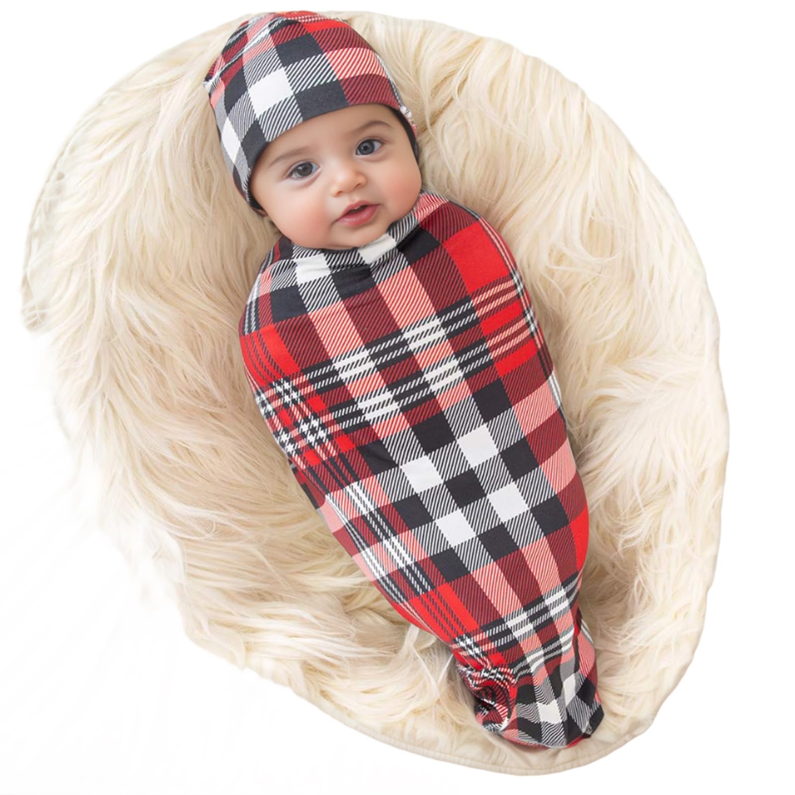 Galabloomer Newborn Swaddle Blanket with Beanie Set - Soft Baby Boy Receiving Blanket for 0-6 Months - Perfect for Swaddling, Sleeping & Photography