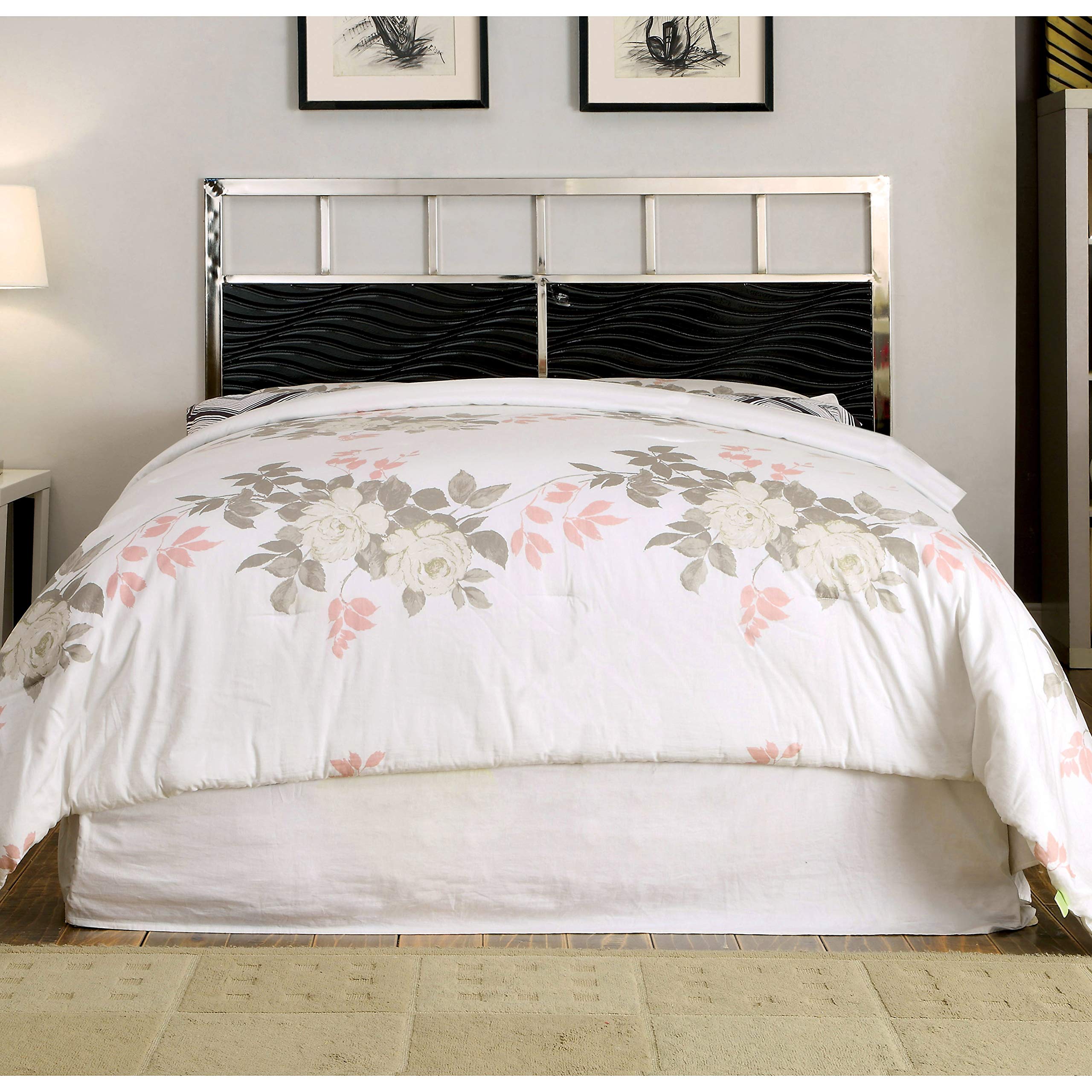 Furniture of America Hypno Metallic Full to Queen Size Adjustable Headboard - Black Metal Bed Frame Headboard for Modern Bedroom Decor | Perfect for Guest Rooms, Master Bedrooms & Apartment Living