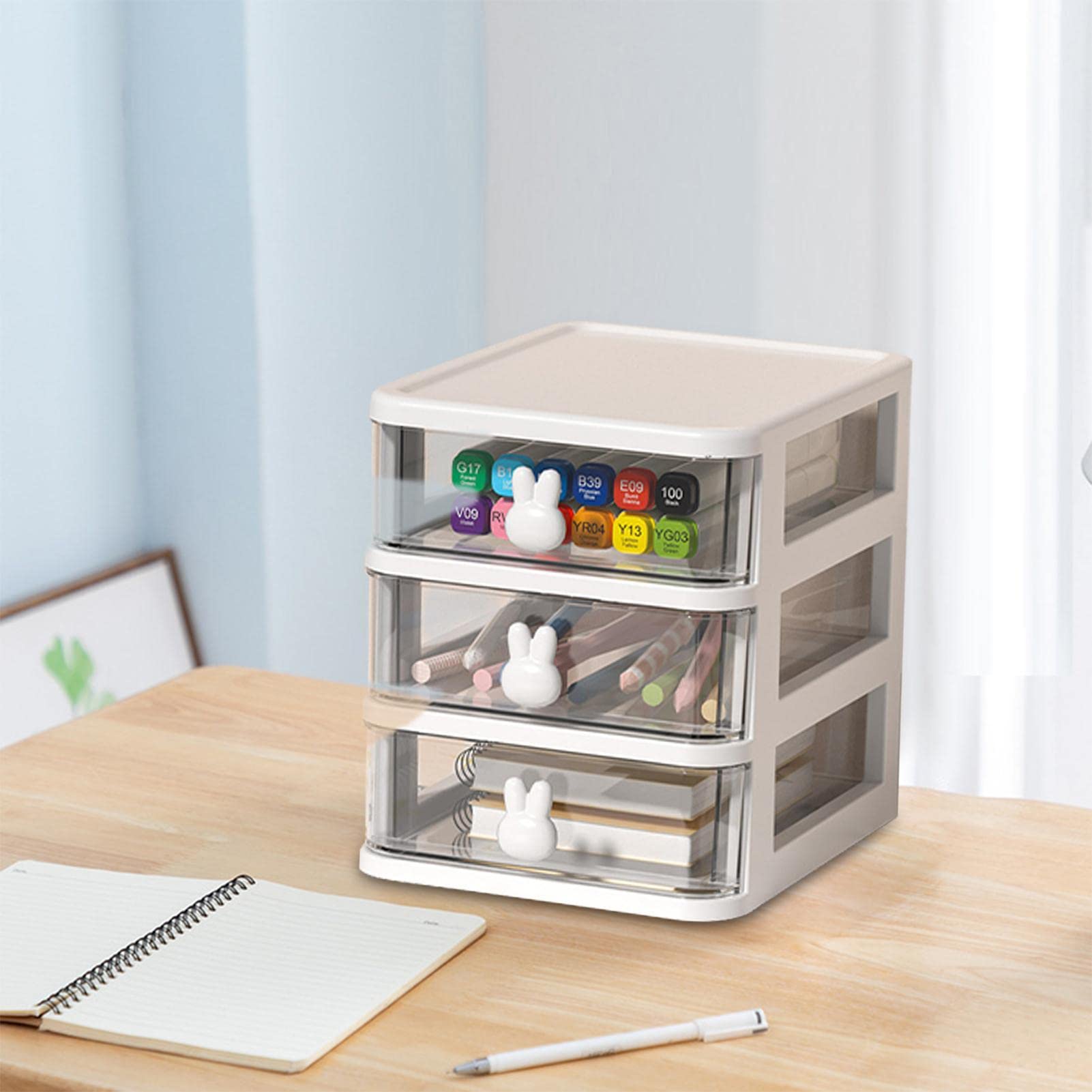 4-Tier Clear Small Desk Organizer with Drawer - Perfect for Makeup, Stationery, Arts & Crafts Storage - Ideal for Home Office, Vanity & Workspace Organization