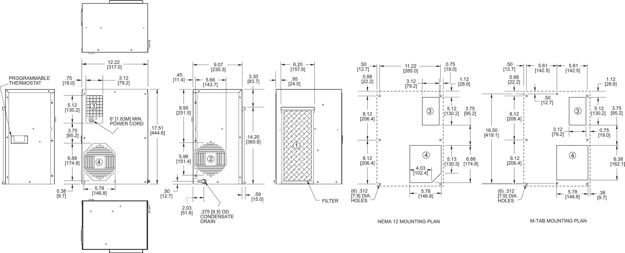 KA4C2.0NP17L Industrial Air-Cooled Panel-Mounted Enclosure Air Conditioner - 115V, 60Hz, 2000 BTU, NEMA 12 Rated - Perfect for Server Racks, Electrical Cabinets & Control Panels Cooling