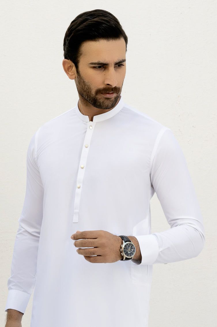 Premium Blended Off White Kurta Pajama Set by J. Junaid Jamshed - Comfortable Traditional Pakistani Outfit for Men - Perfect for Eid, Weddings & Special Occasions