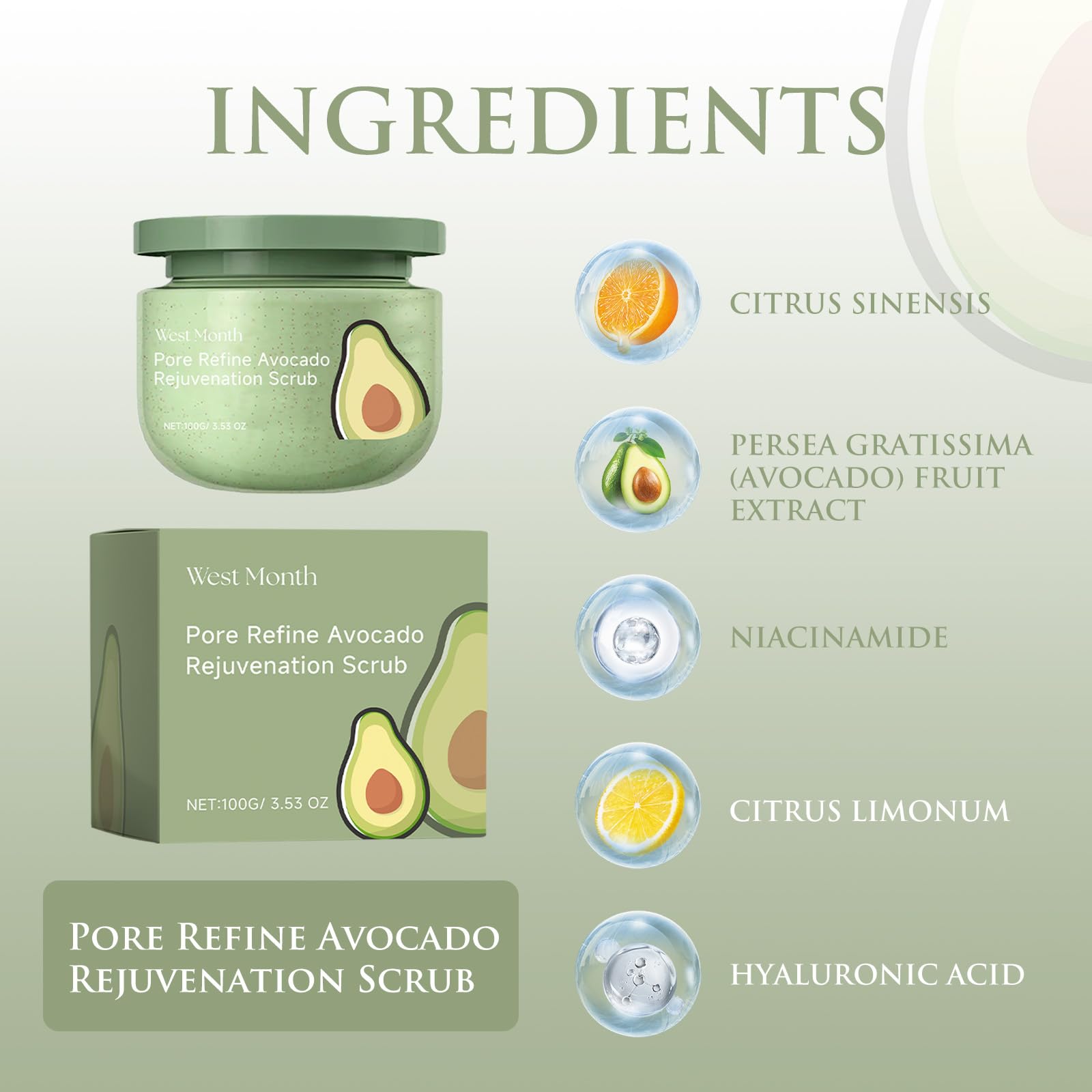 Avocado Ice Cream Scrub 3.53 Oz - Deep Moisturizing Exfoliator for Dry Skin | Softens Skin, Minimizes Pores & Reduces Hyperpigmentation | Perfect for Spa Day & At-Home Skincare Routine