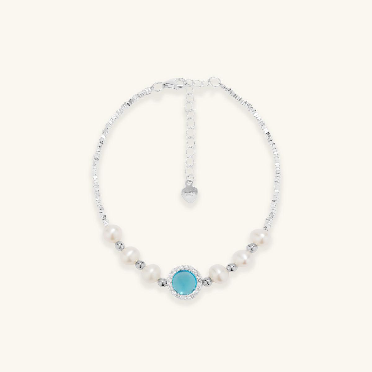 Elegant Aquamarine Pearl Bracelet for Women - Handmade Sterling Silver Jewelry - Perfect for Weddings, Parties & Gifts