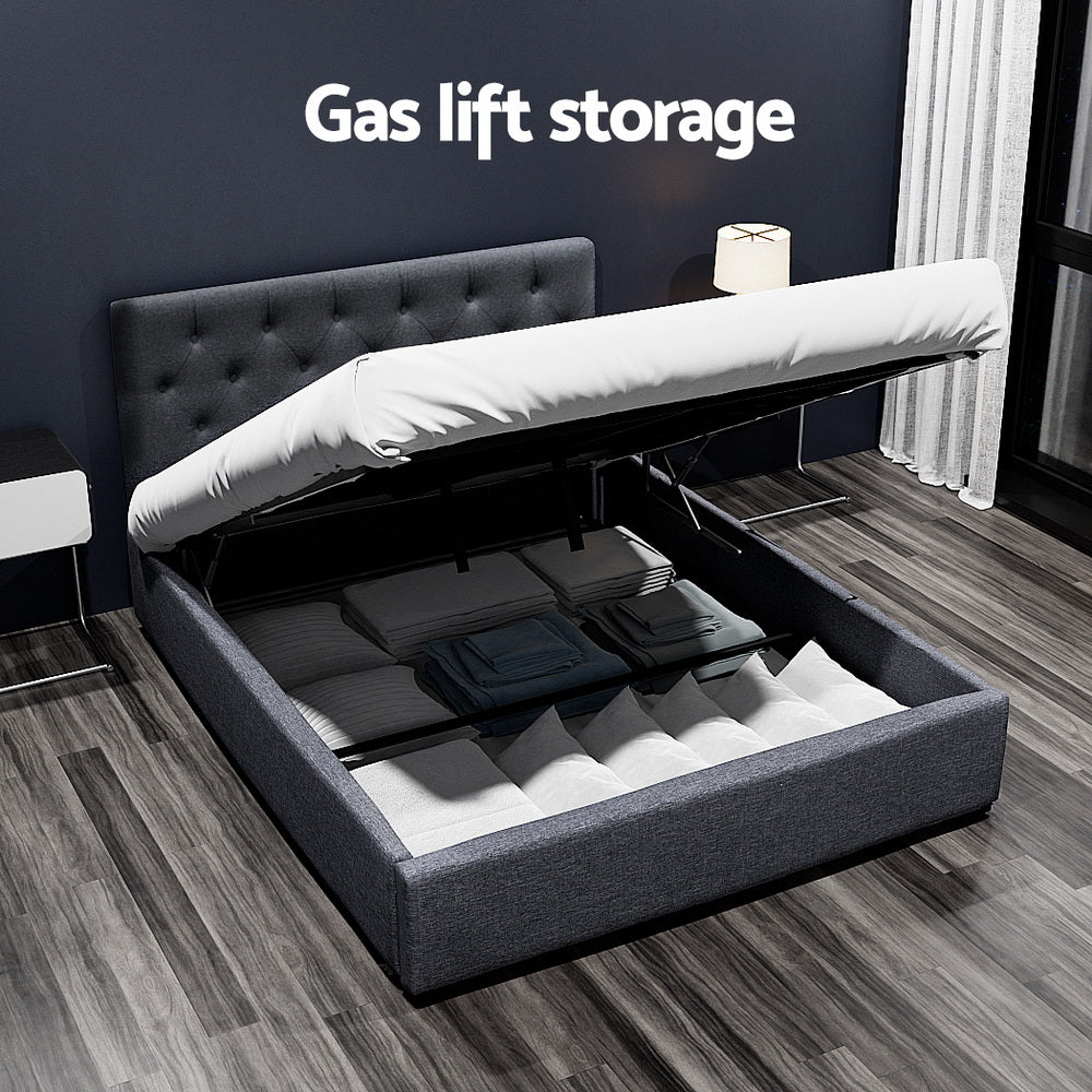 Dorilla Gas Lift Storage Double Bed Frame with Hydraulic Mechanism - Charcoal Finish | Perfect for Small Bedrooms & Guest Rooms