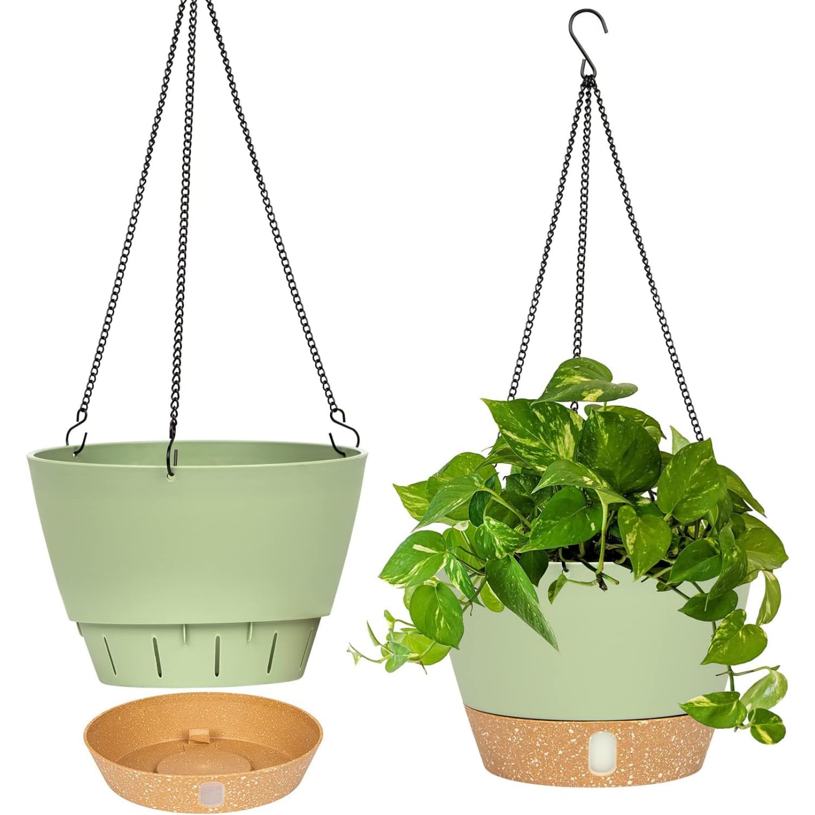 10 Inch Hanging Planters for Indoor Plants - 2 Pack Self Watering Pots with Drainage Holes & Removable Tray - Outdoor Hanging Baskets for Balcony, Patio, Garden Decor - Perfect for Herbs, Flowers & Small Plants
