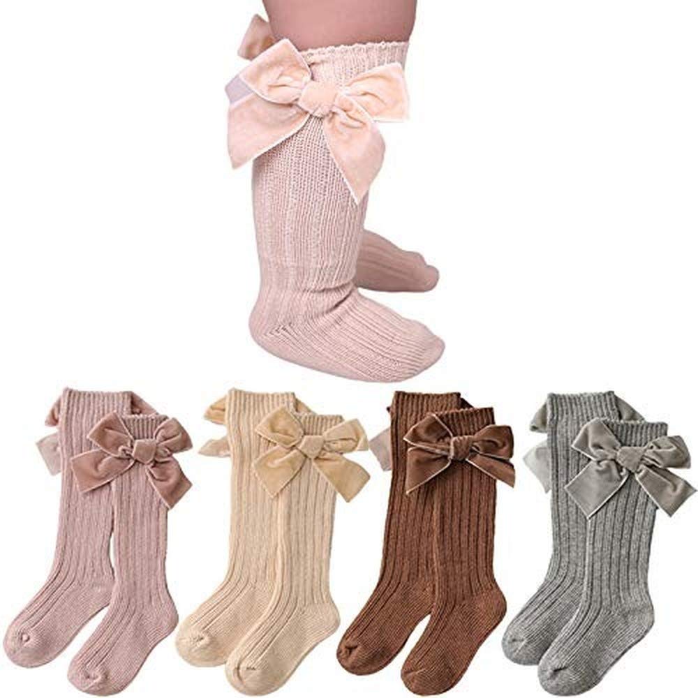 Baby Girls Knee High Socks - Soft Knit Bow Design for Newborns & Toddlers - Perfect for School Uniforms, Dress-Up & Special Occasions