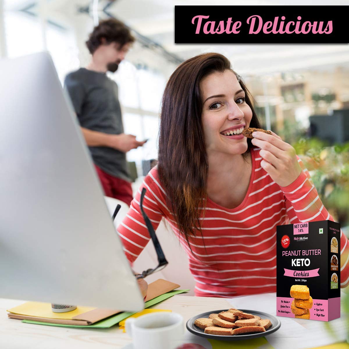 NutroActive Keto Peanut Butter Cookies - Low Carb Snacks (1g Net Carb per Cookie), Sugar Free, Gluten Free, 200g - Perfect for Ketogenic Diet, Weight Loss & Healthy On-the-Go Snacking