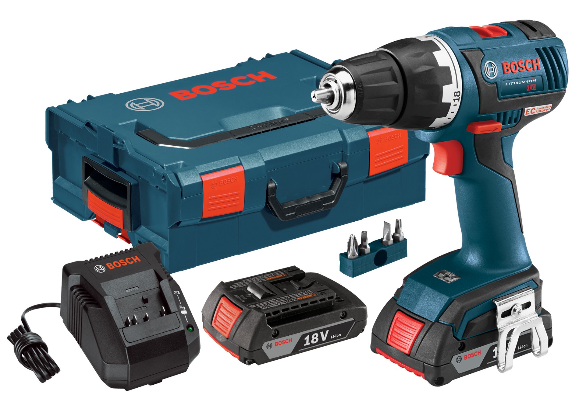 Bosch DDS182-02L 18V Brushless 1/2-Inch Compact Tough Drill Driver Kit with 2.0Ah Battery, Charger & L-Boxx-2 Case - Perfect for DIY Projects, Home Repairs, and Professional Construction Work