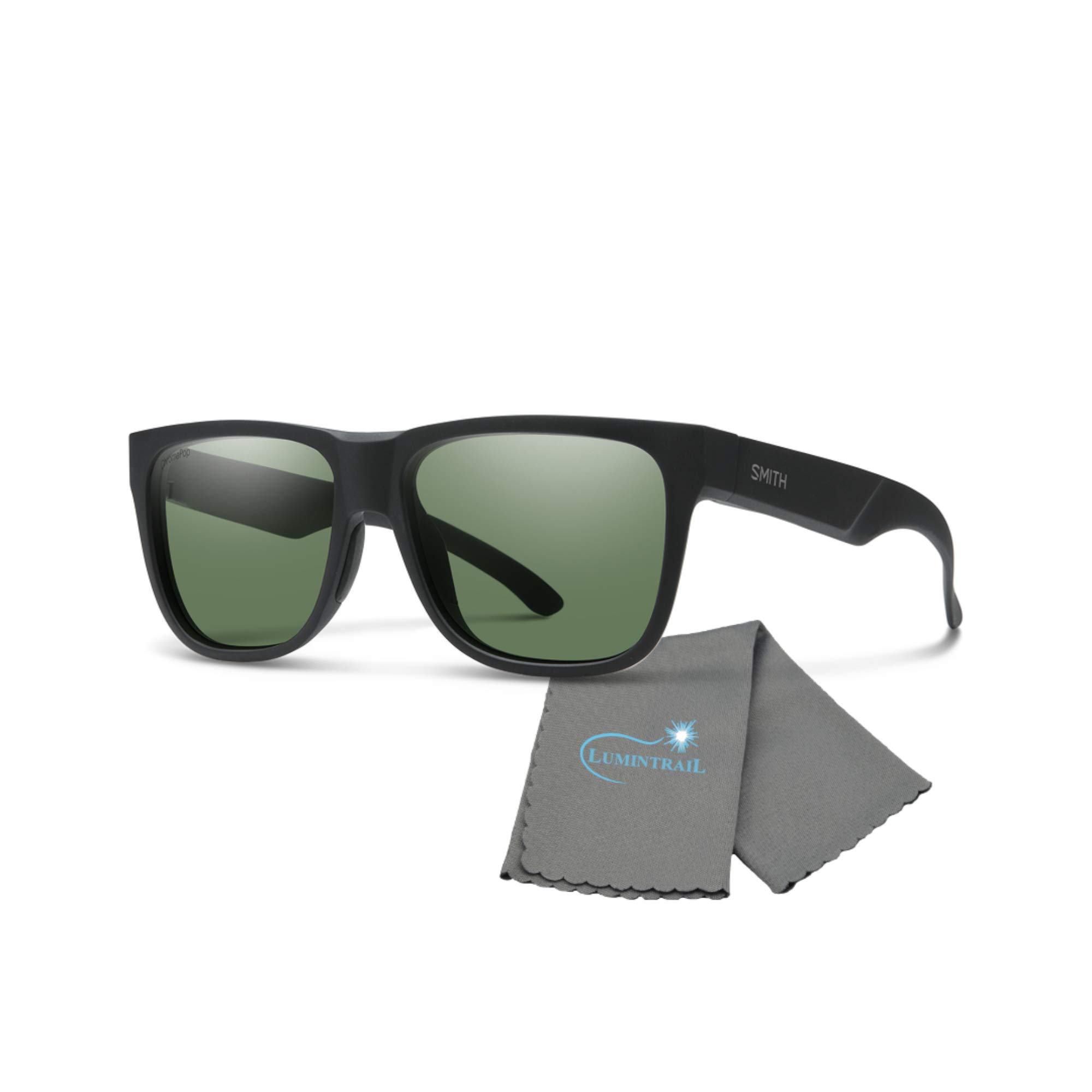 Smith Optics Lowdown 2 Matte Black Sunglasses with ChromaPop Polarized Gray Green Lenses - UV Protection, Anti-Glare for Cycling, Running & Outdoor Sports - Includes Lumintrail Cleaning Cloth