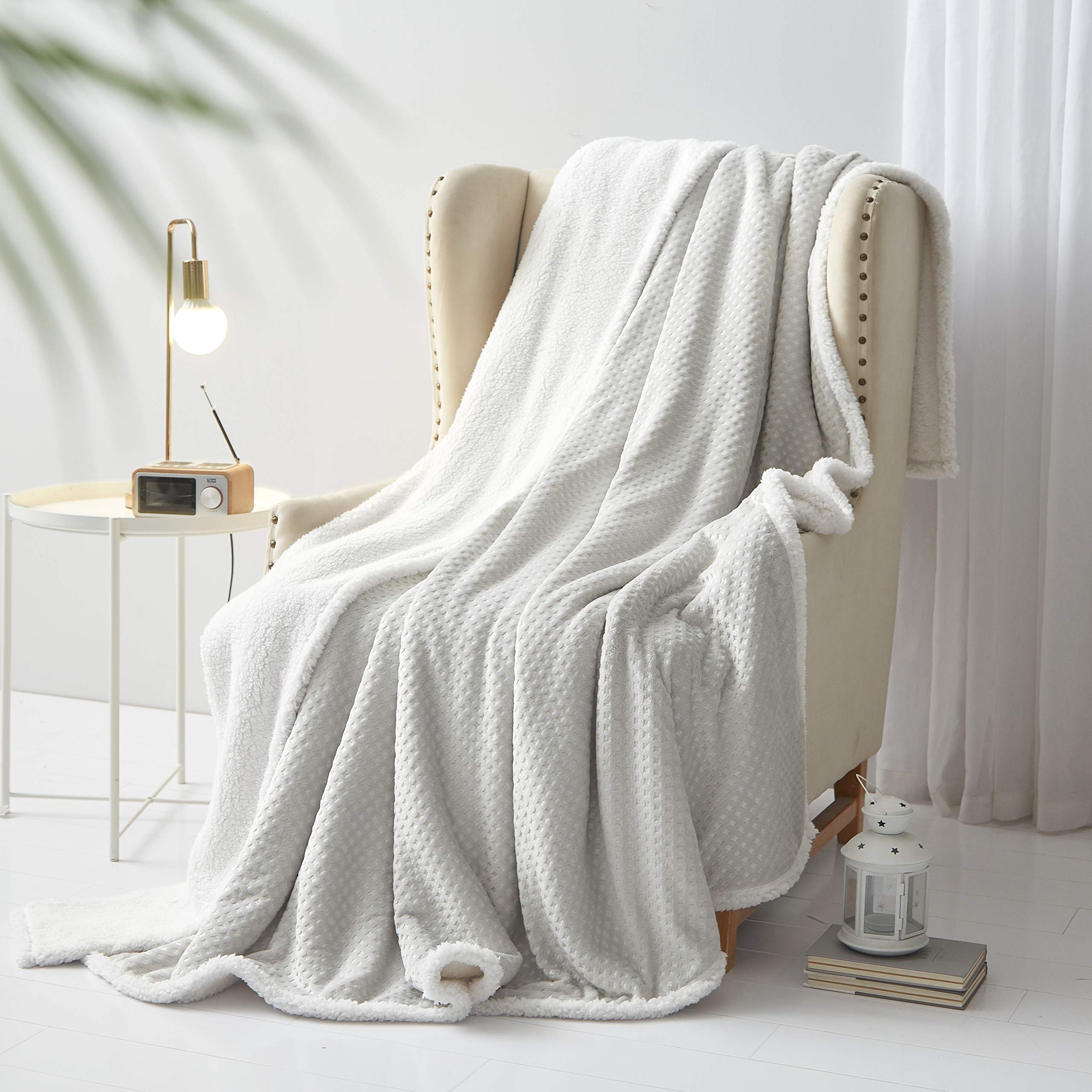 Soft Well Being Waffle Plush Blanket - Grey Solid Color Reversible Microfiber Throw - Cozy Modern Blanket for Bed, Couch & Home Decor